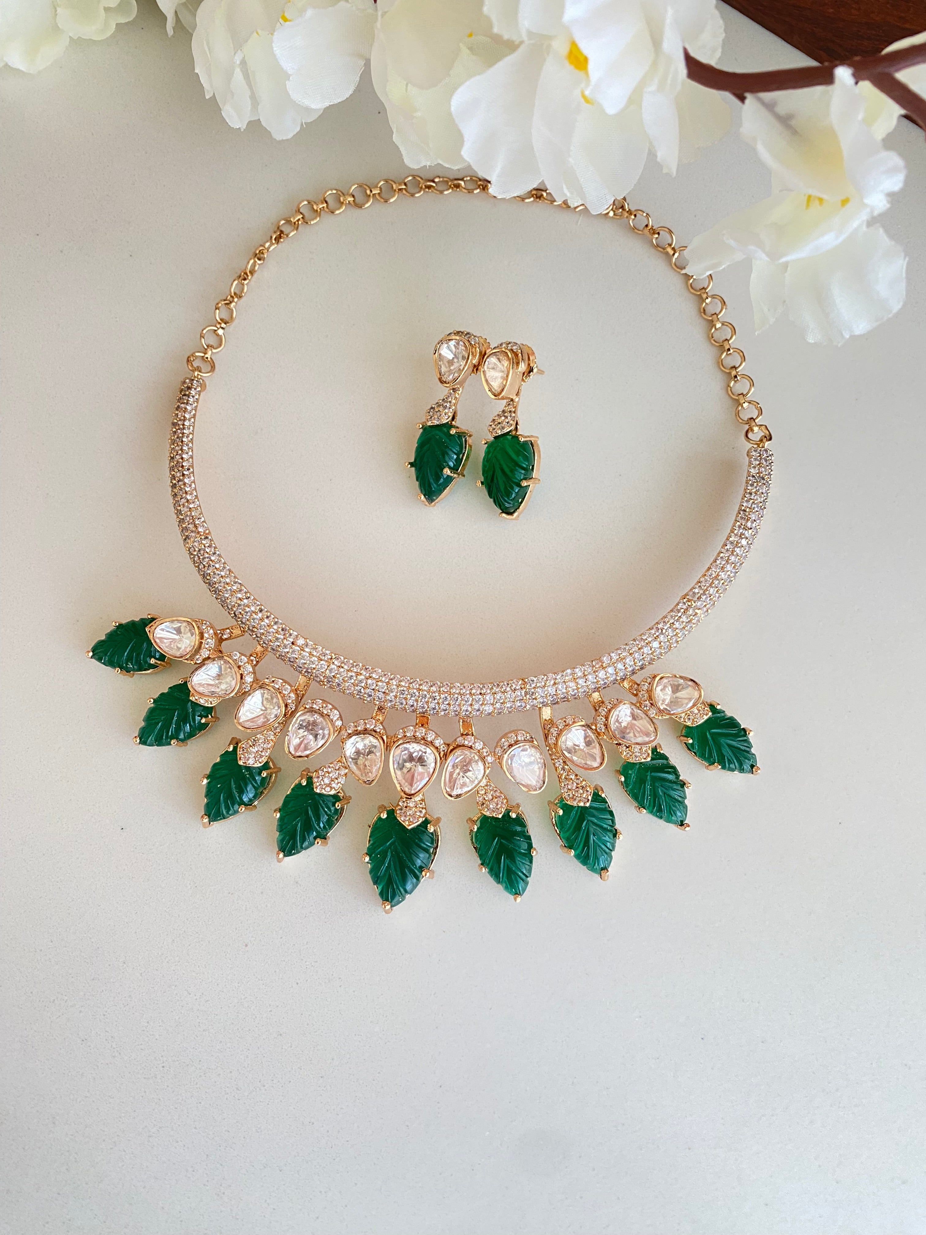 Gold plated Mossanite Green Necklace Set