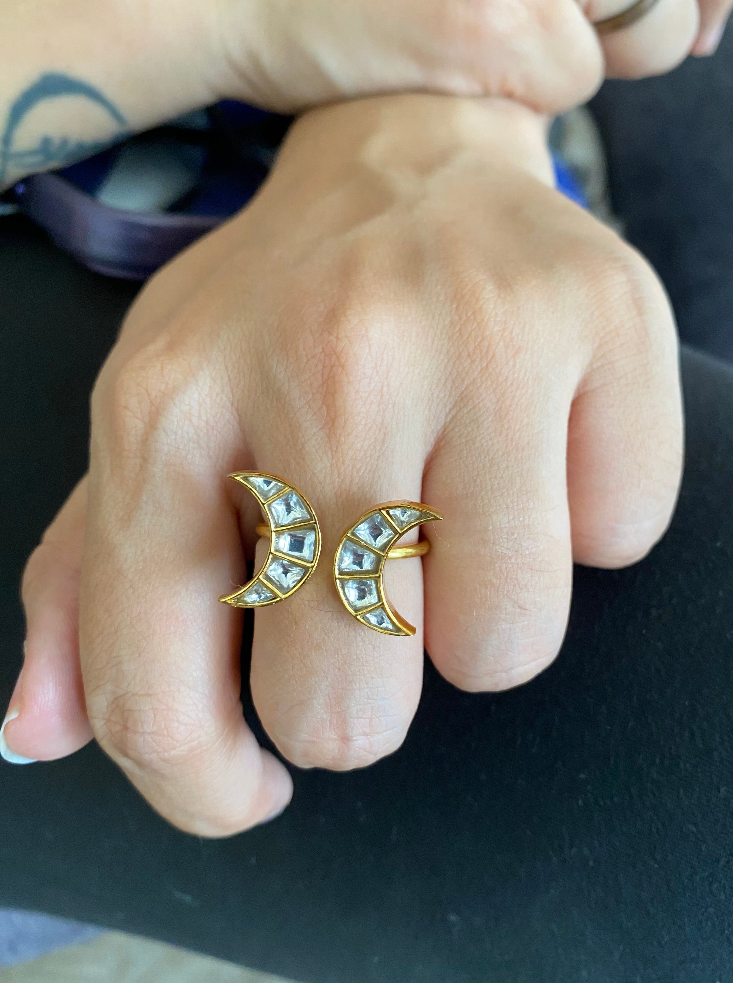 Gold plated Kundan Chand Ring