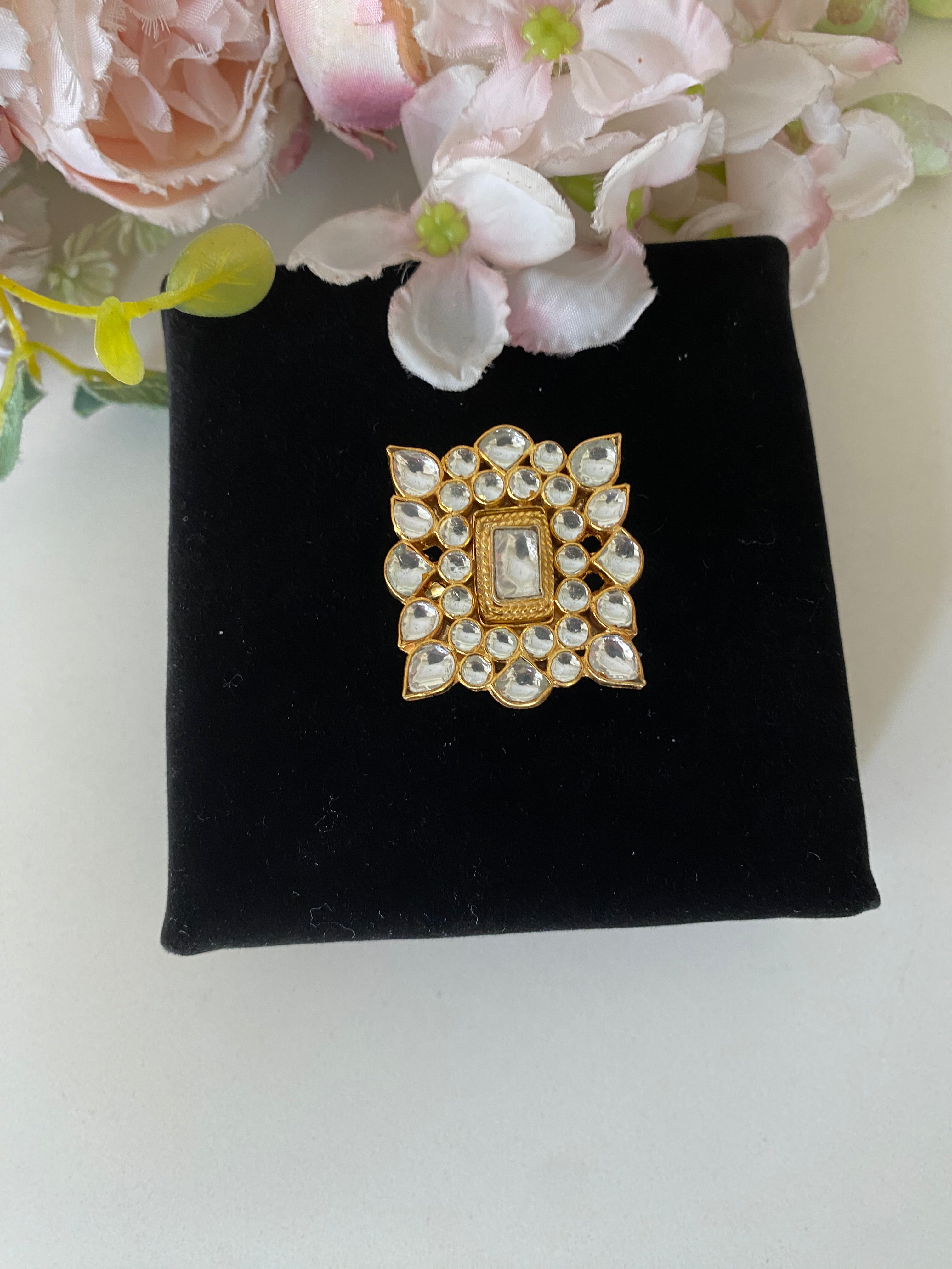 Gold plated Square Kundan Ring