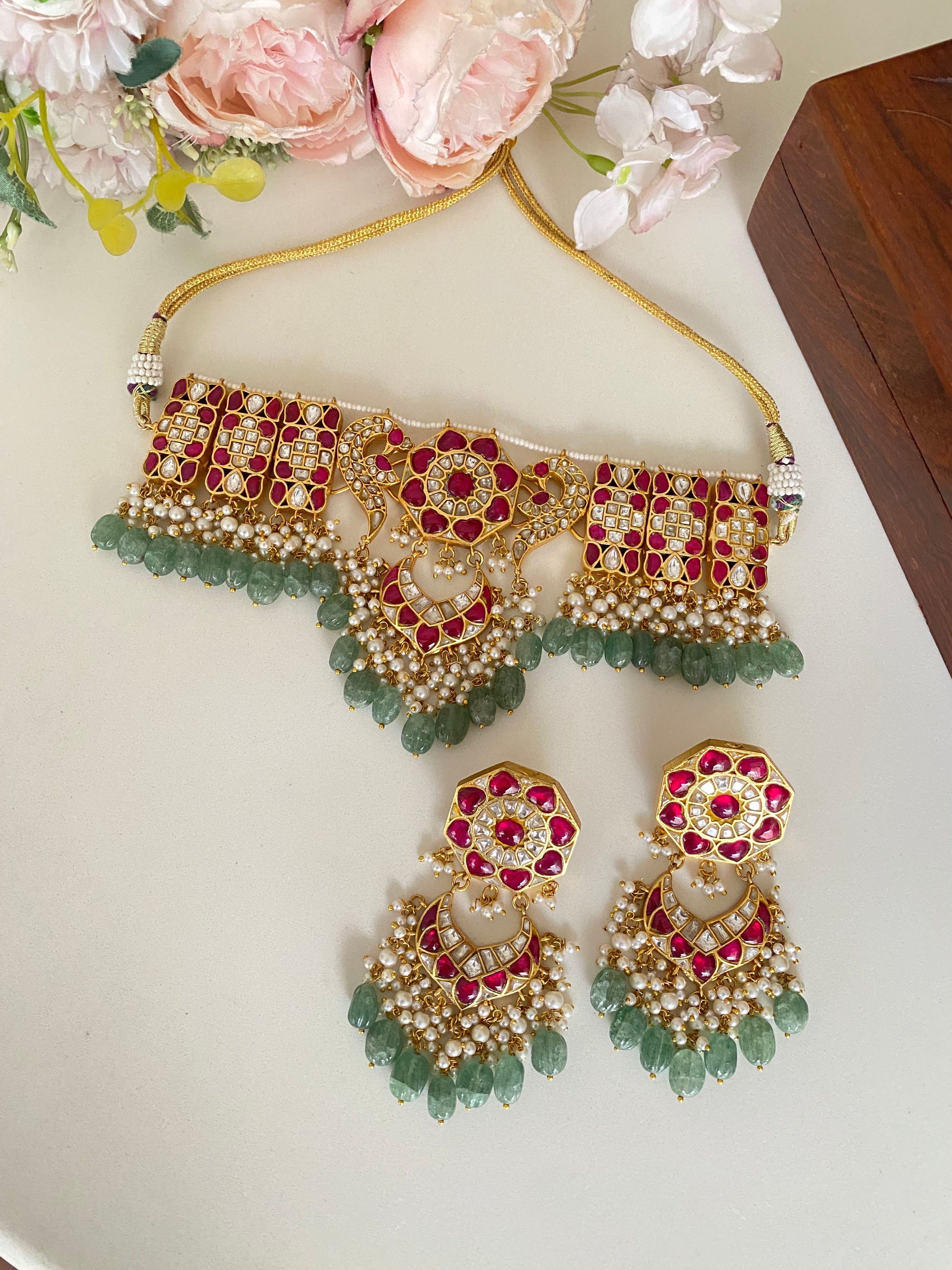 Gold Plated Pink kundan Choker set