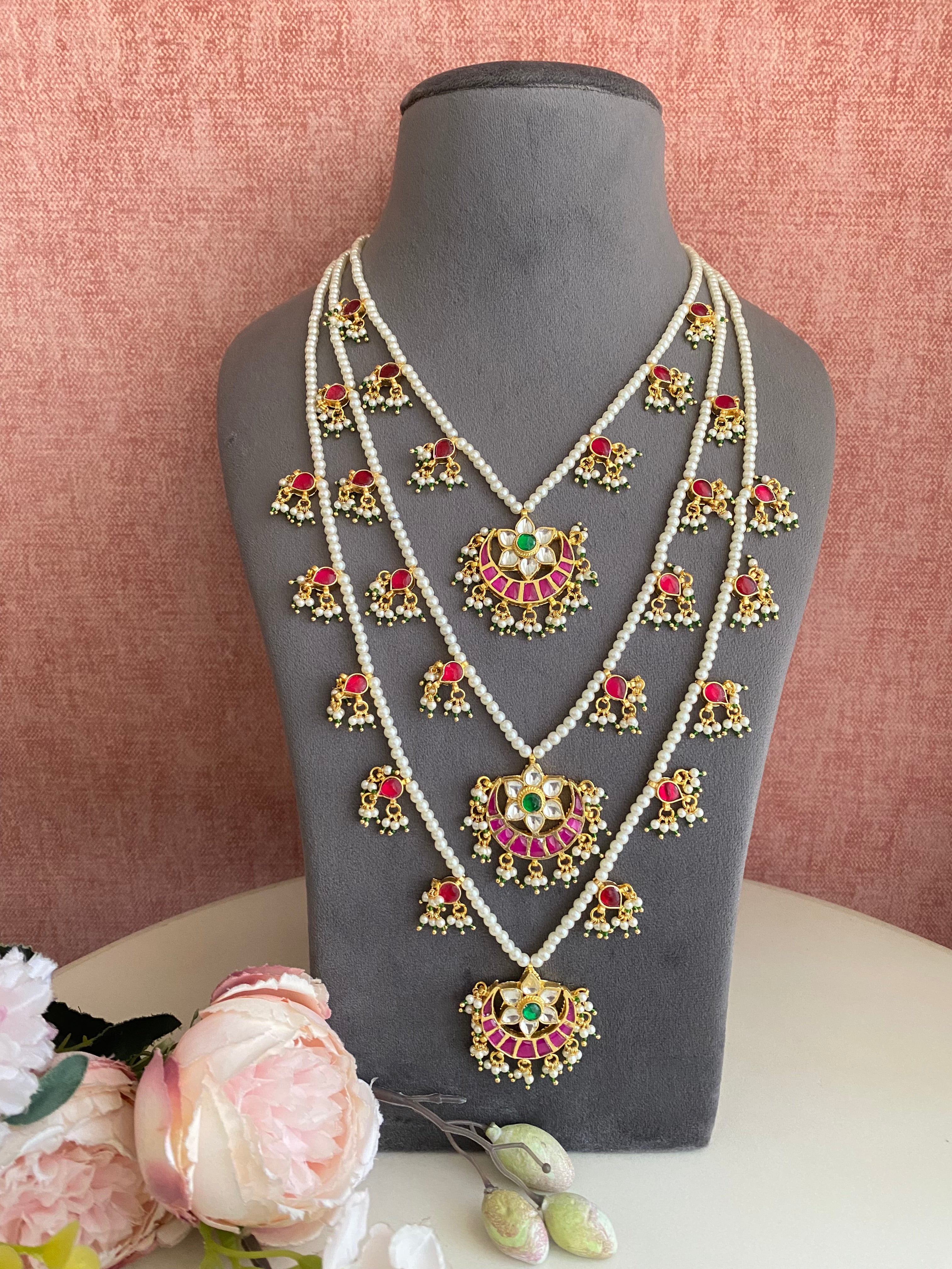 Three-Line gold plated Jadau Kundan Raani Haar/ Necklace