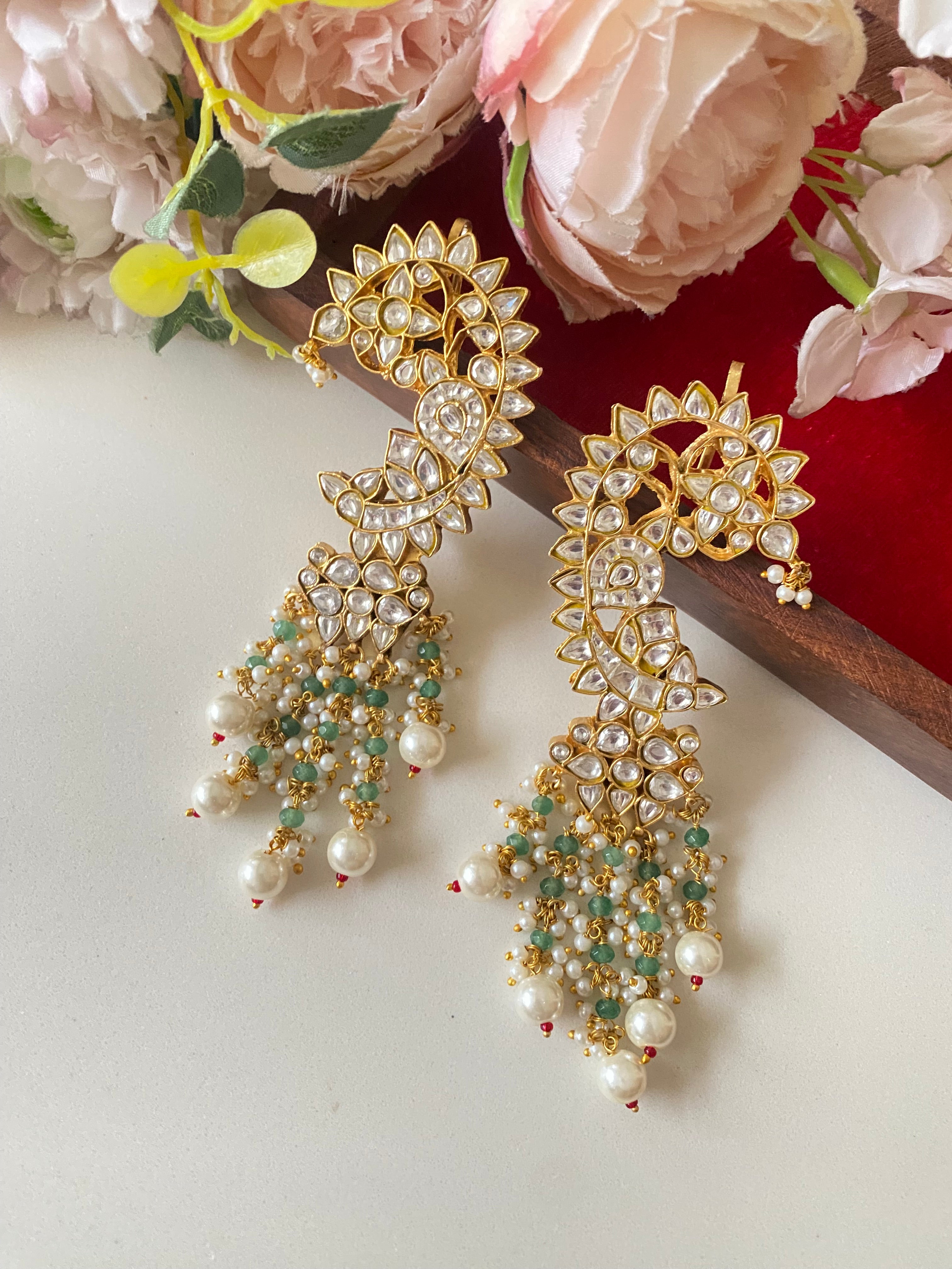 Kundan ear cuffs in pearl drops