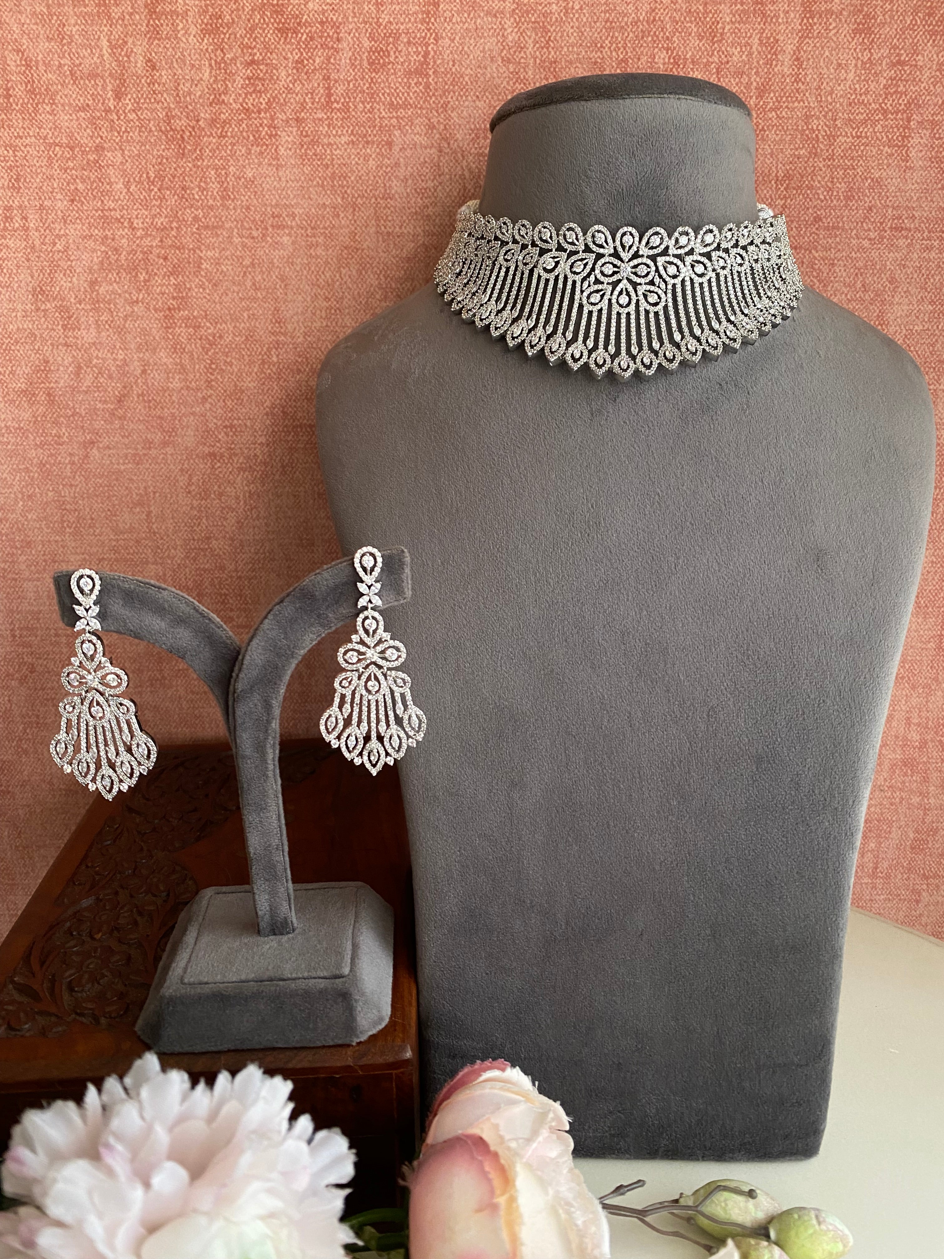 Silver Plated Diamond Choker set