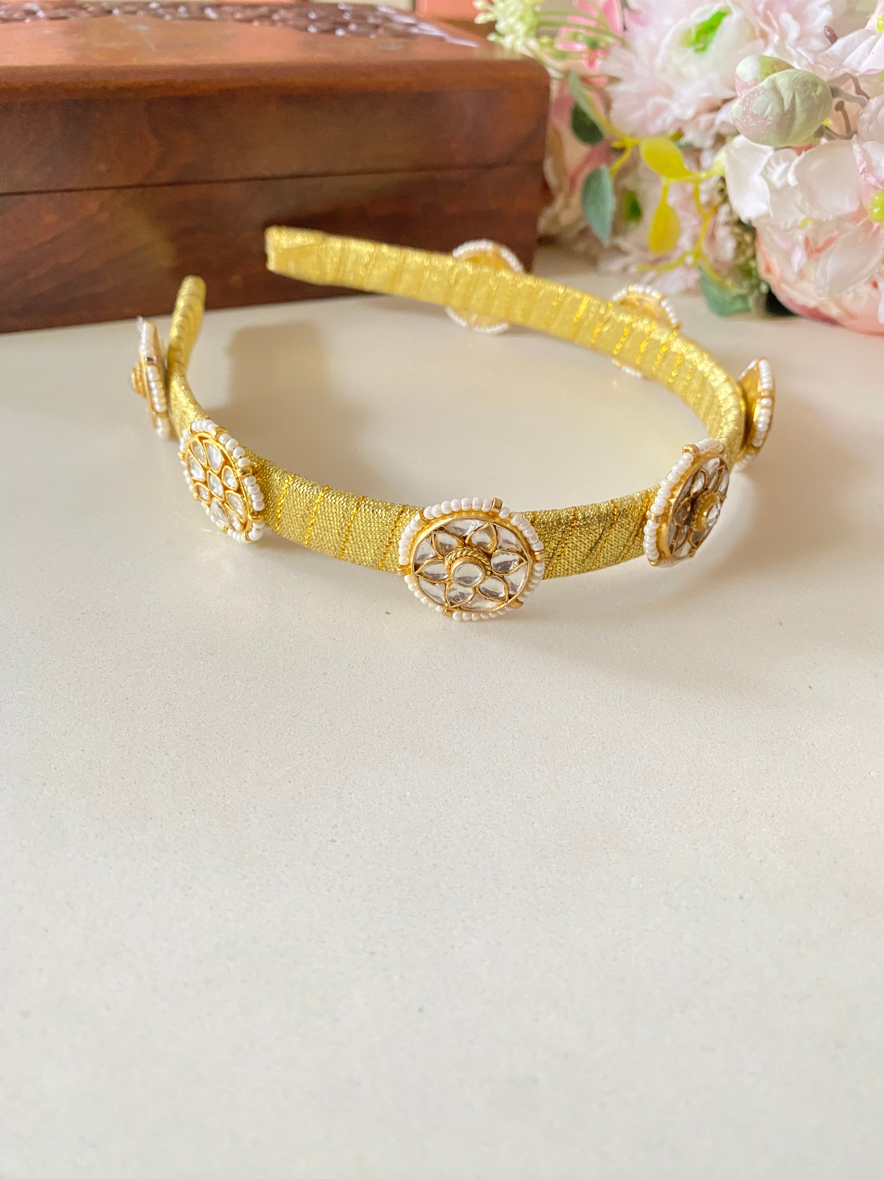 Gold Plated Kundan Hairband
