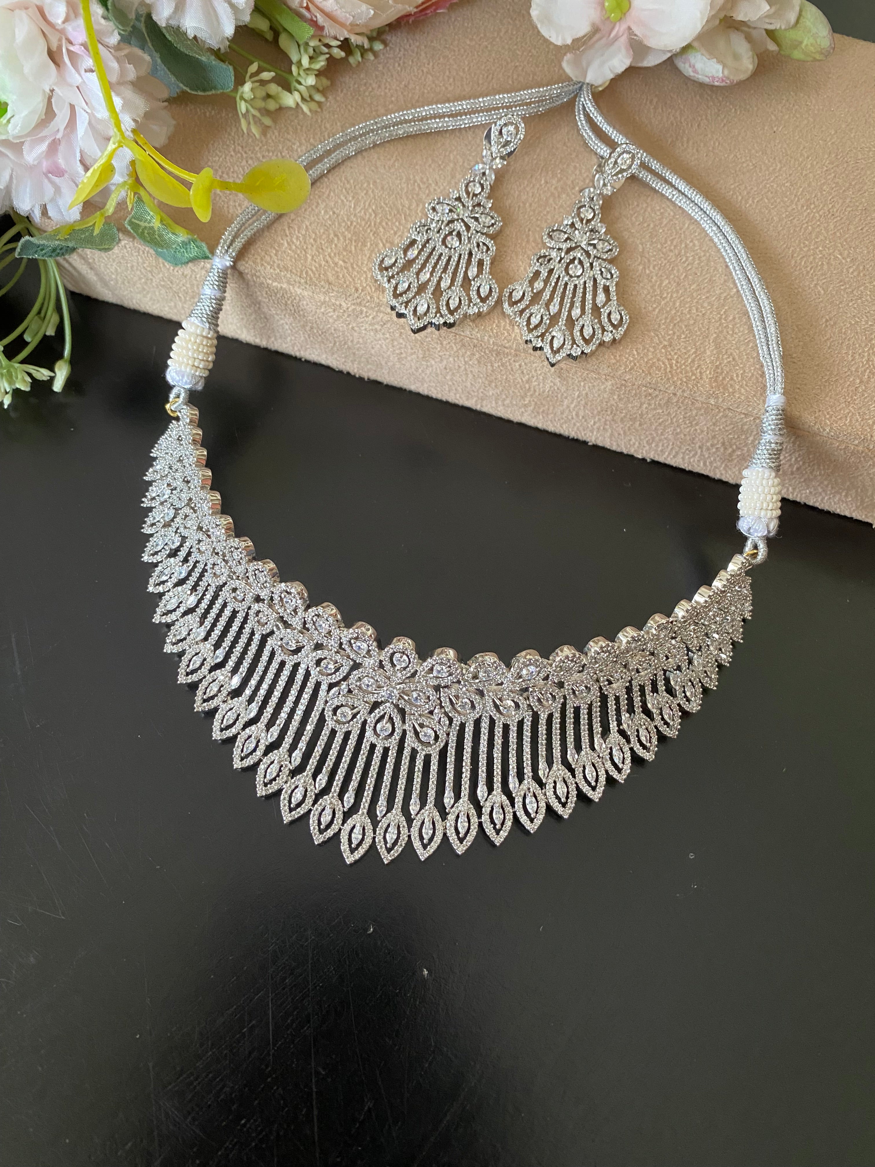 Silver Plated Diamond Choker set