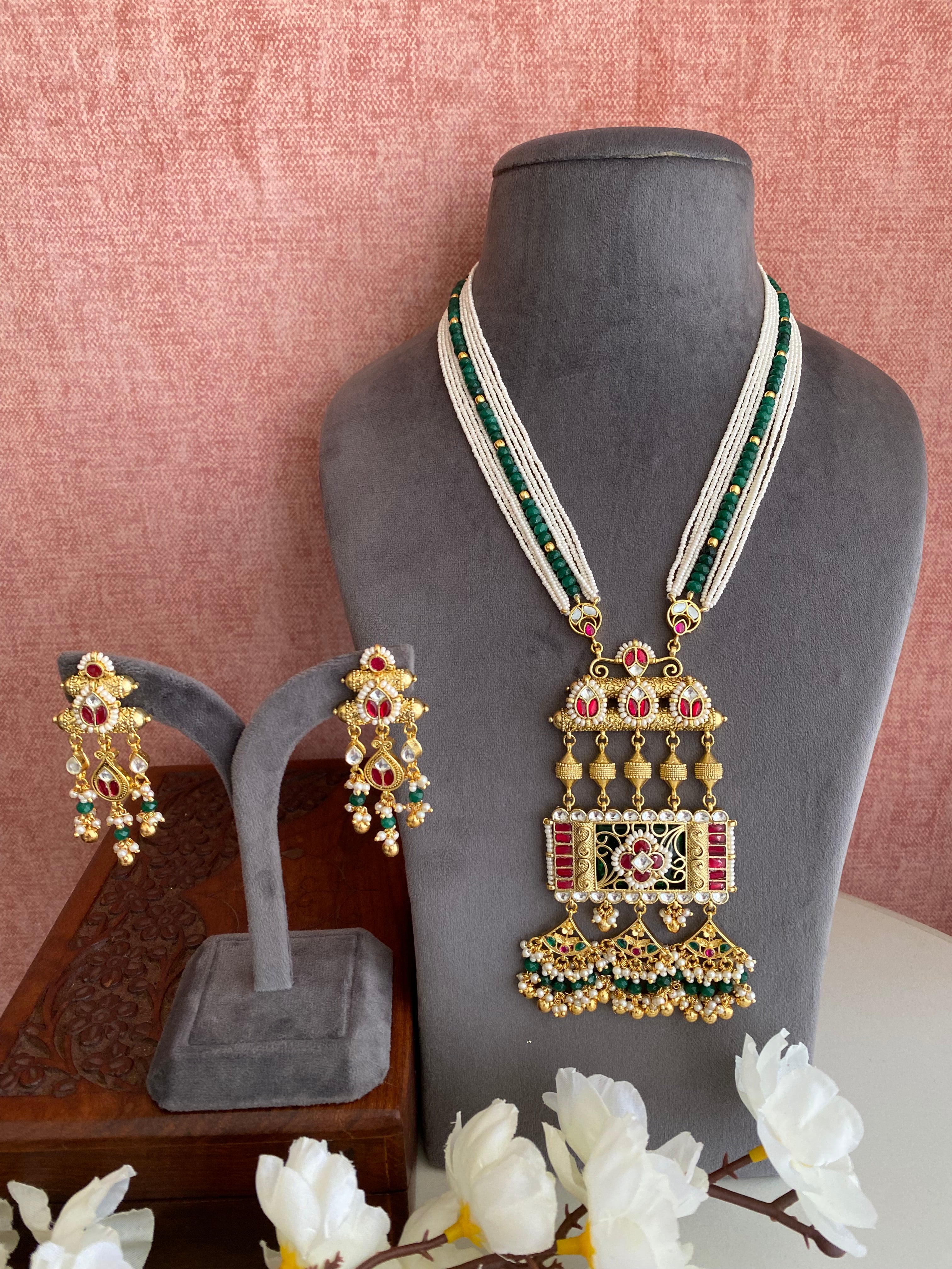 Gold Plated Kundan Long Necklace Set