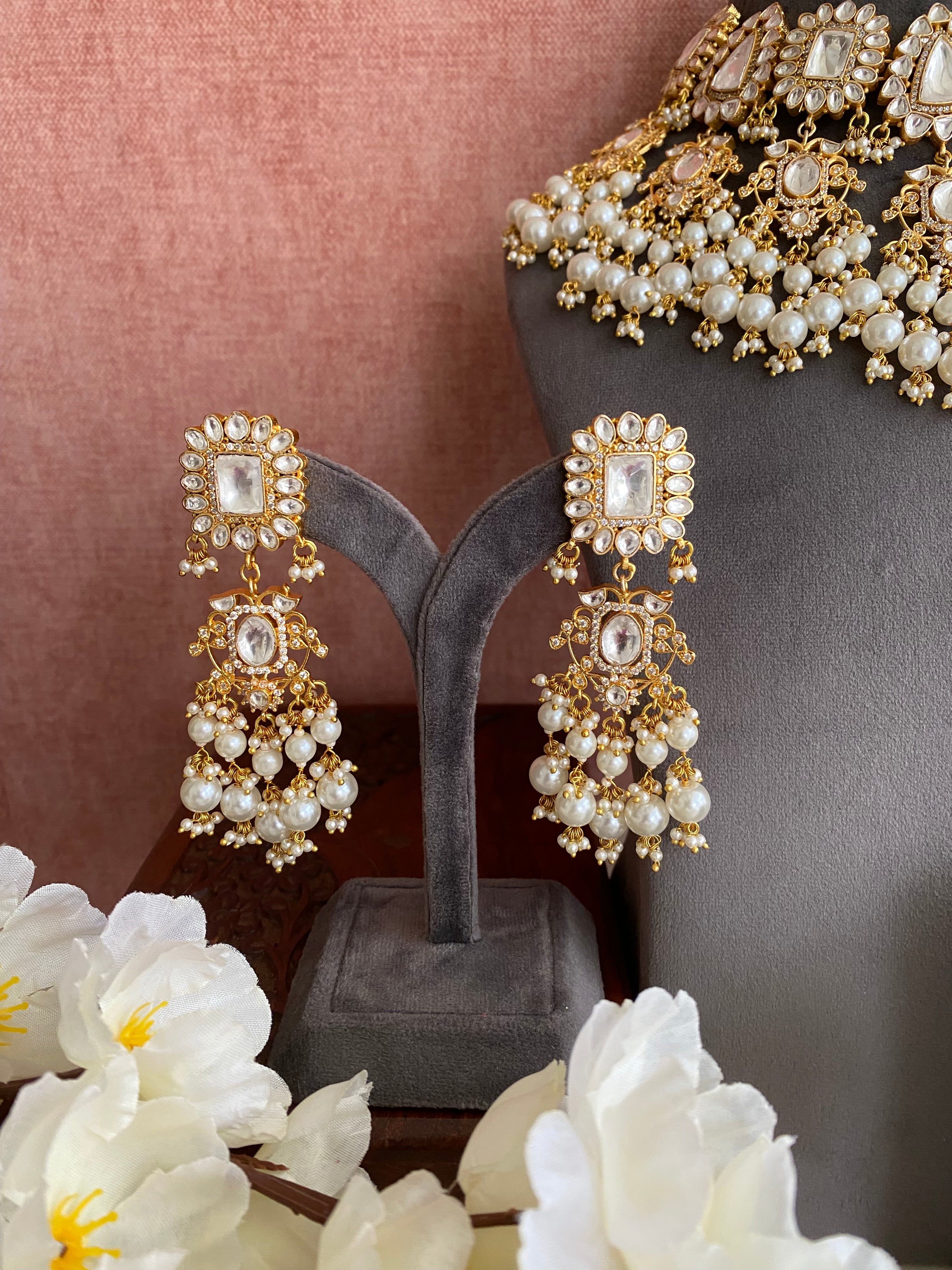 Kundan Bridal Necklace set in pearl drops