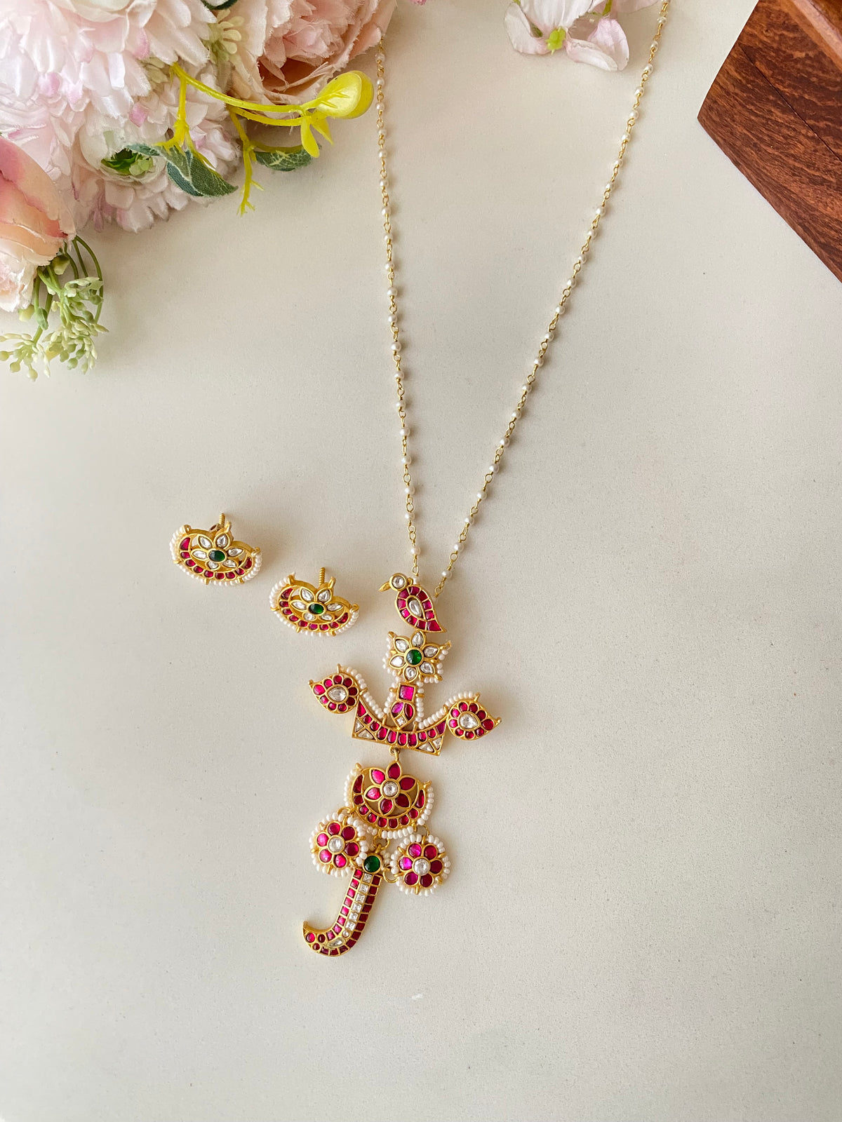 Gold Plated Kundan Long Pendant Set