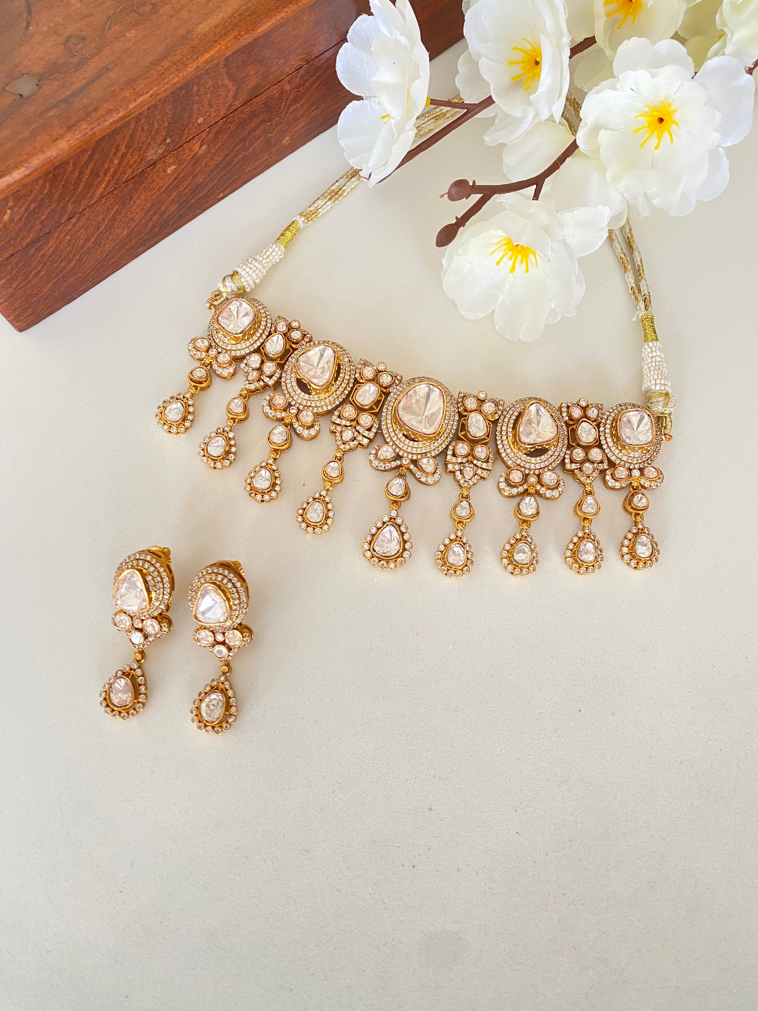 Gold plated Moissanite Necklace set