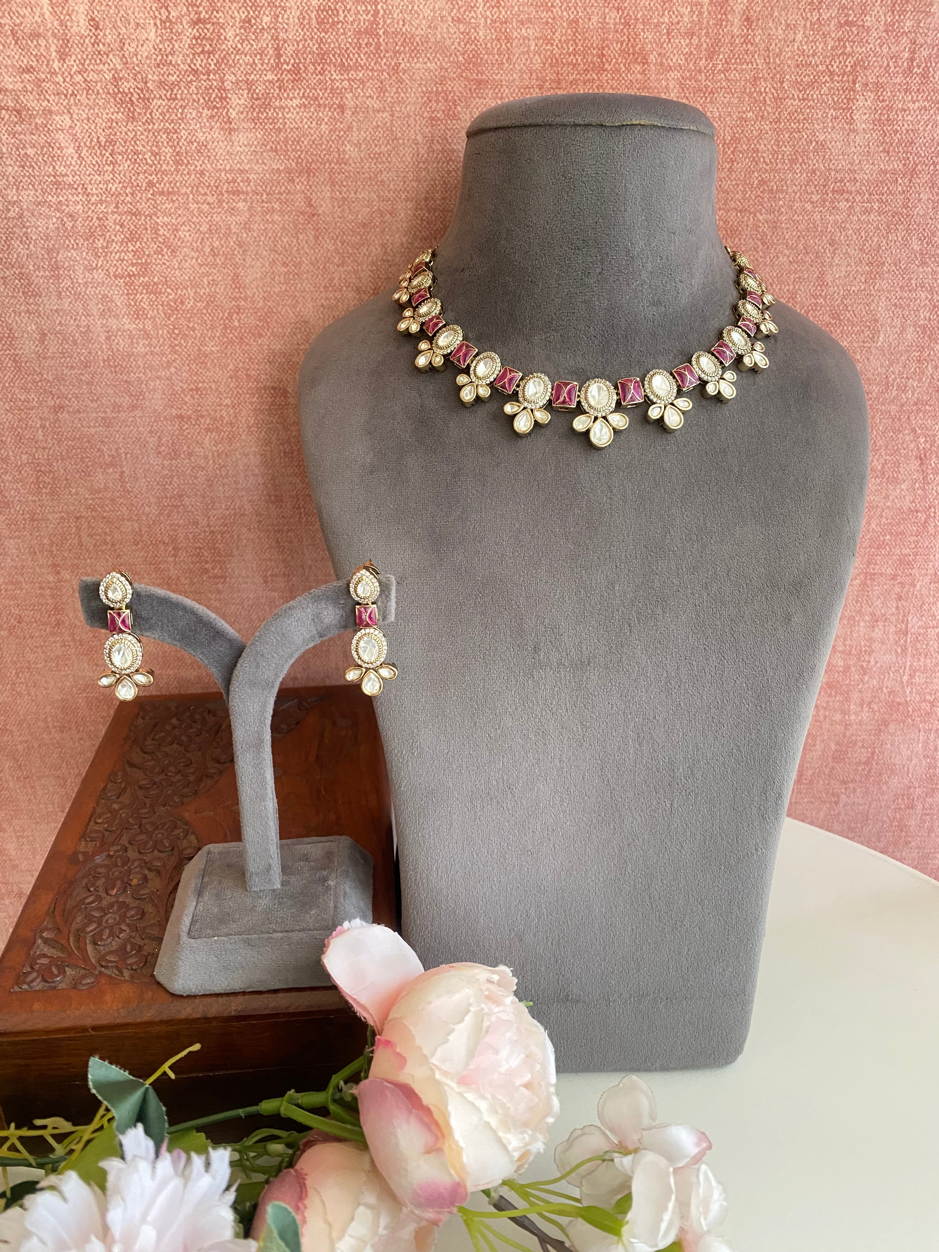 Polki Pink Necklace set