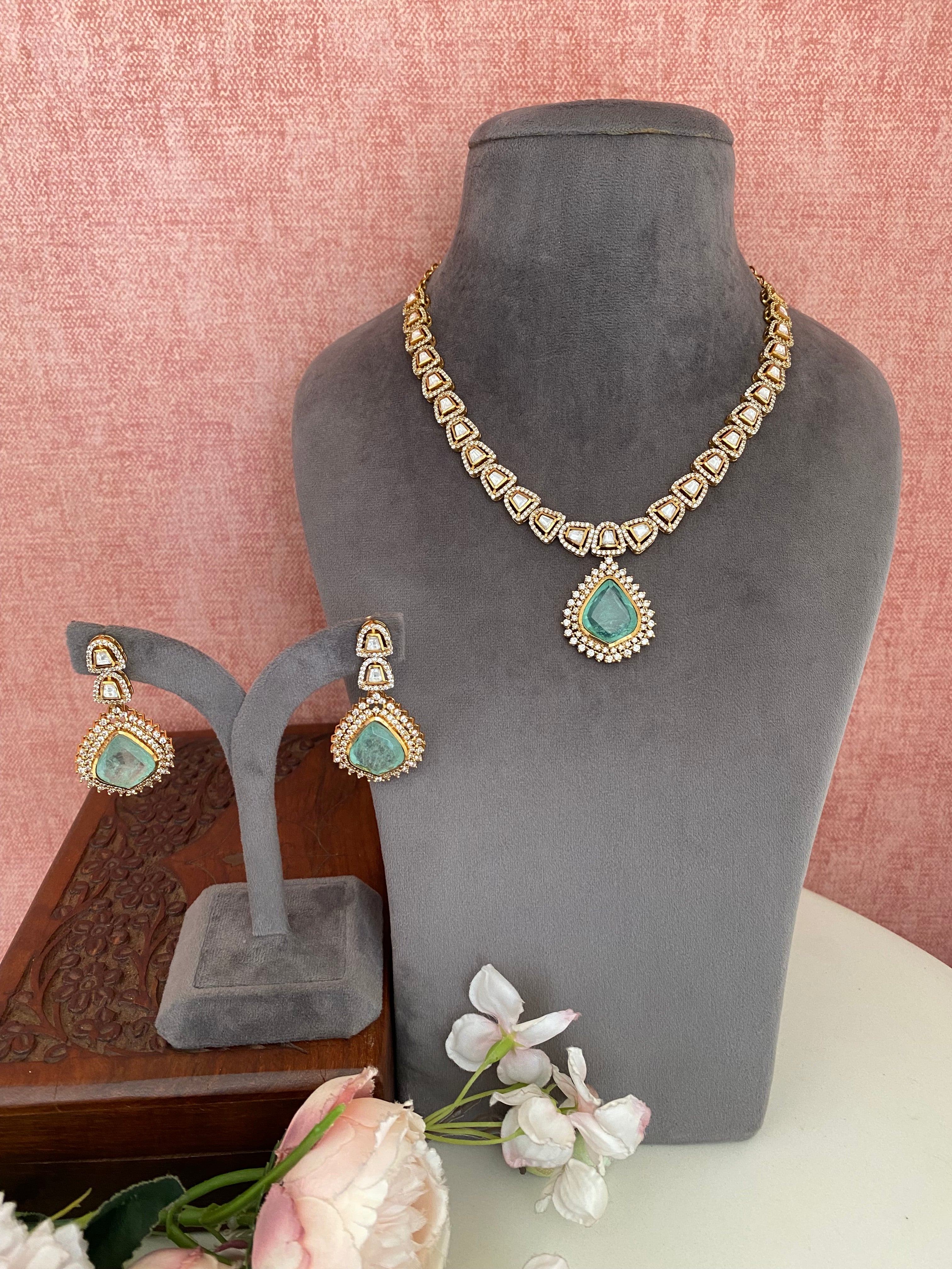 Mint Stone Moissanite Necklace set