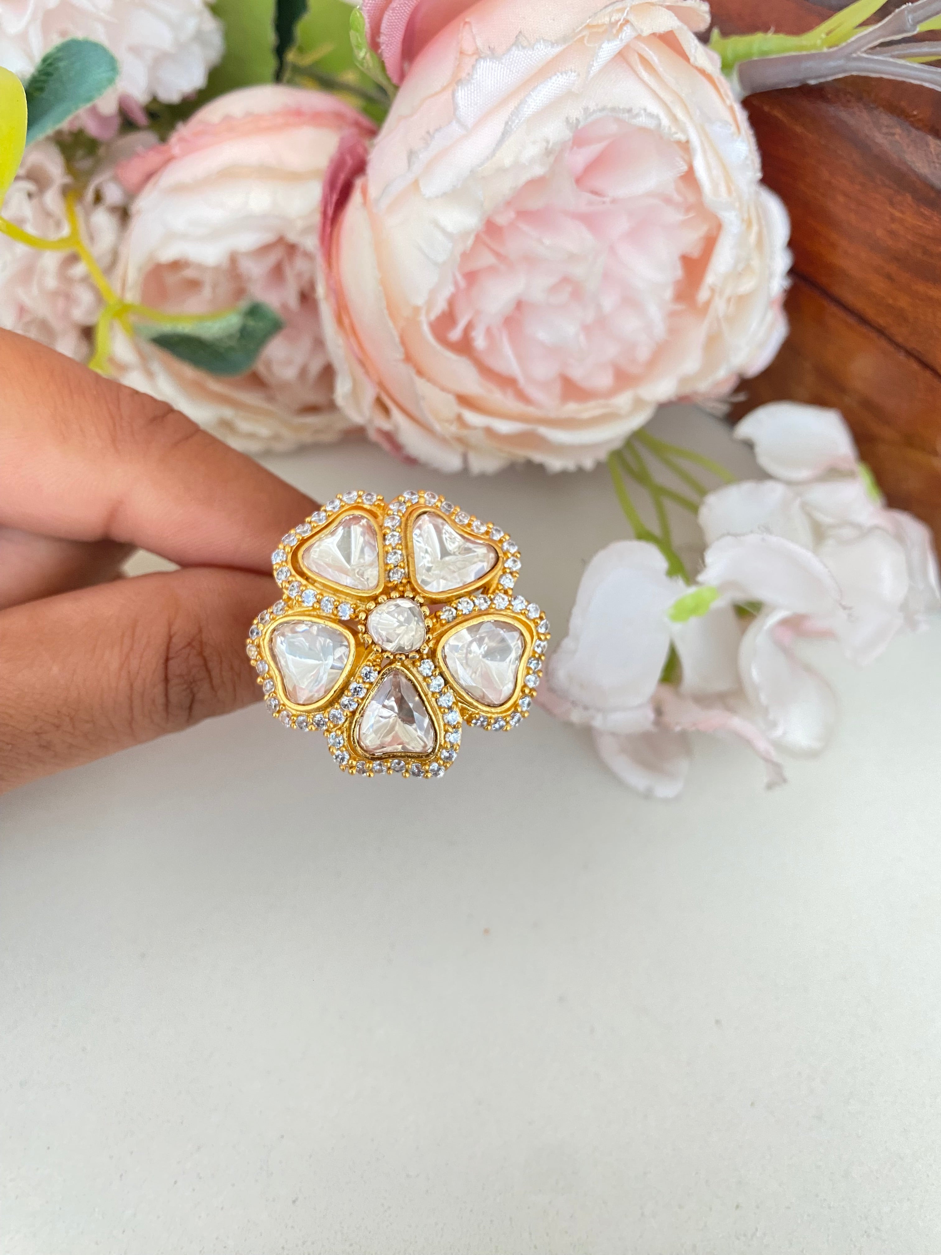 Moissanite Polki Ring