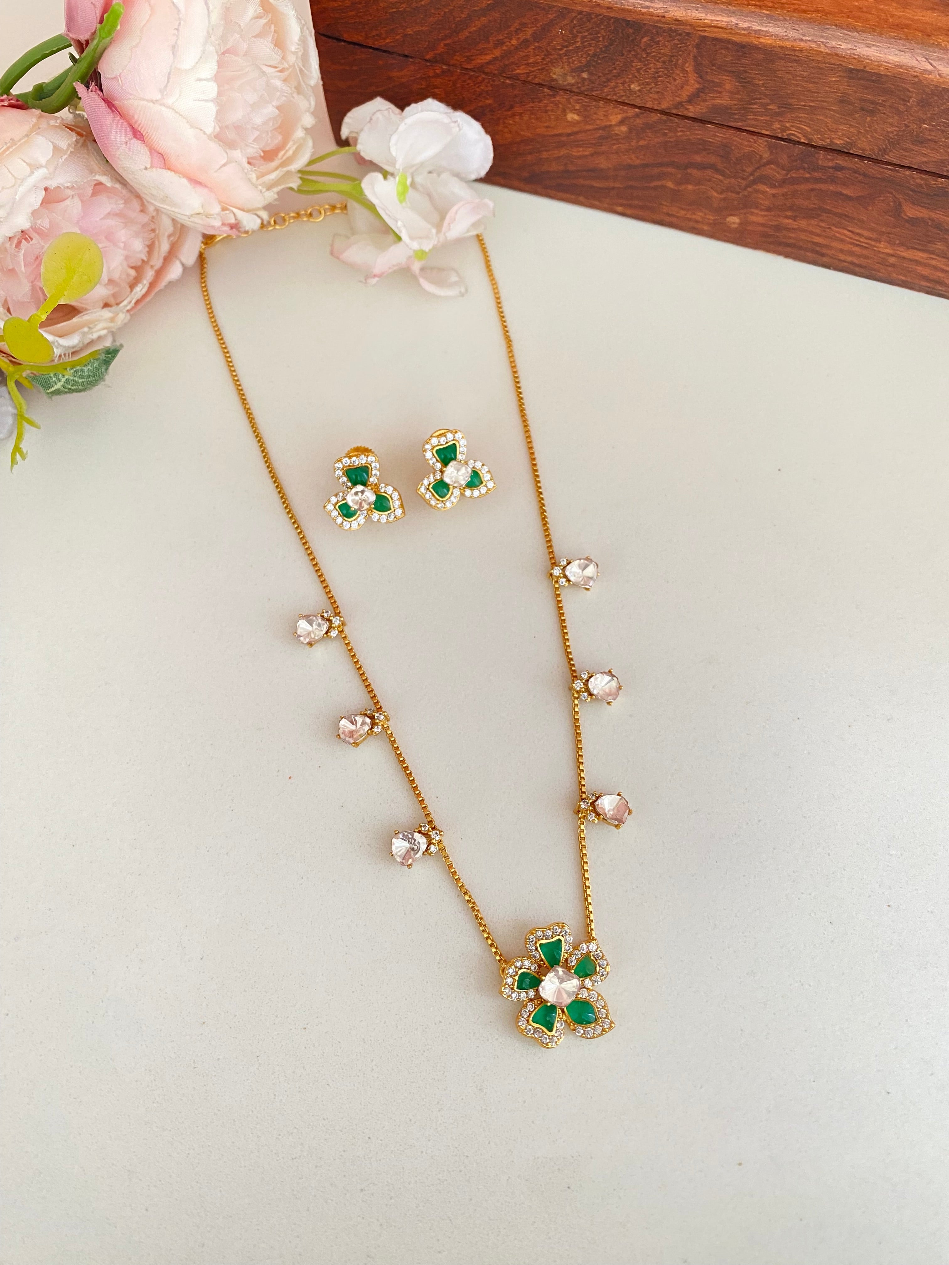 Gold plated Moissanite Pendant Set