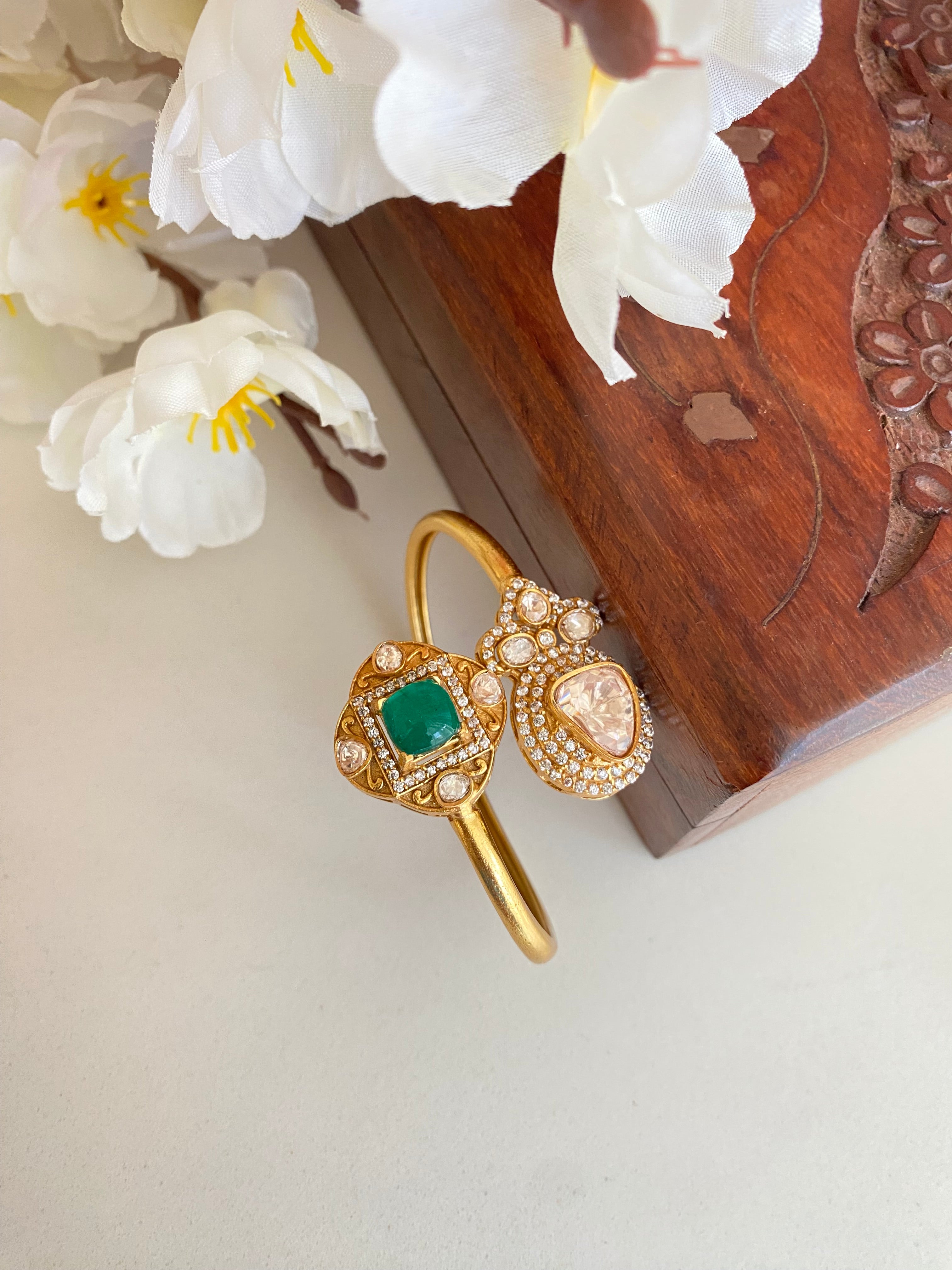 Gold plated red stone Moissanite kada