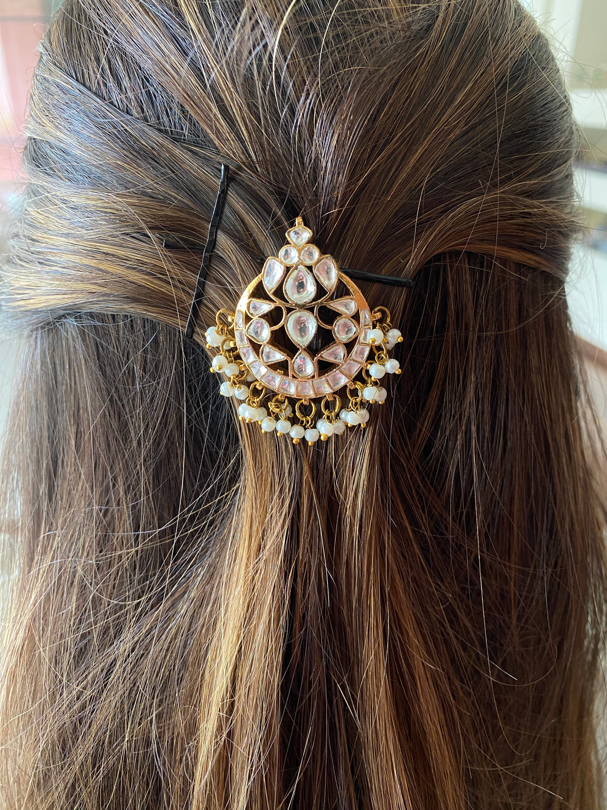 Gold Plated Kundan braid pin