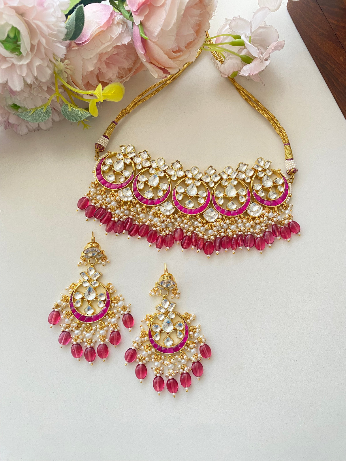 Gold plated Kundan choker Set with Tikka