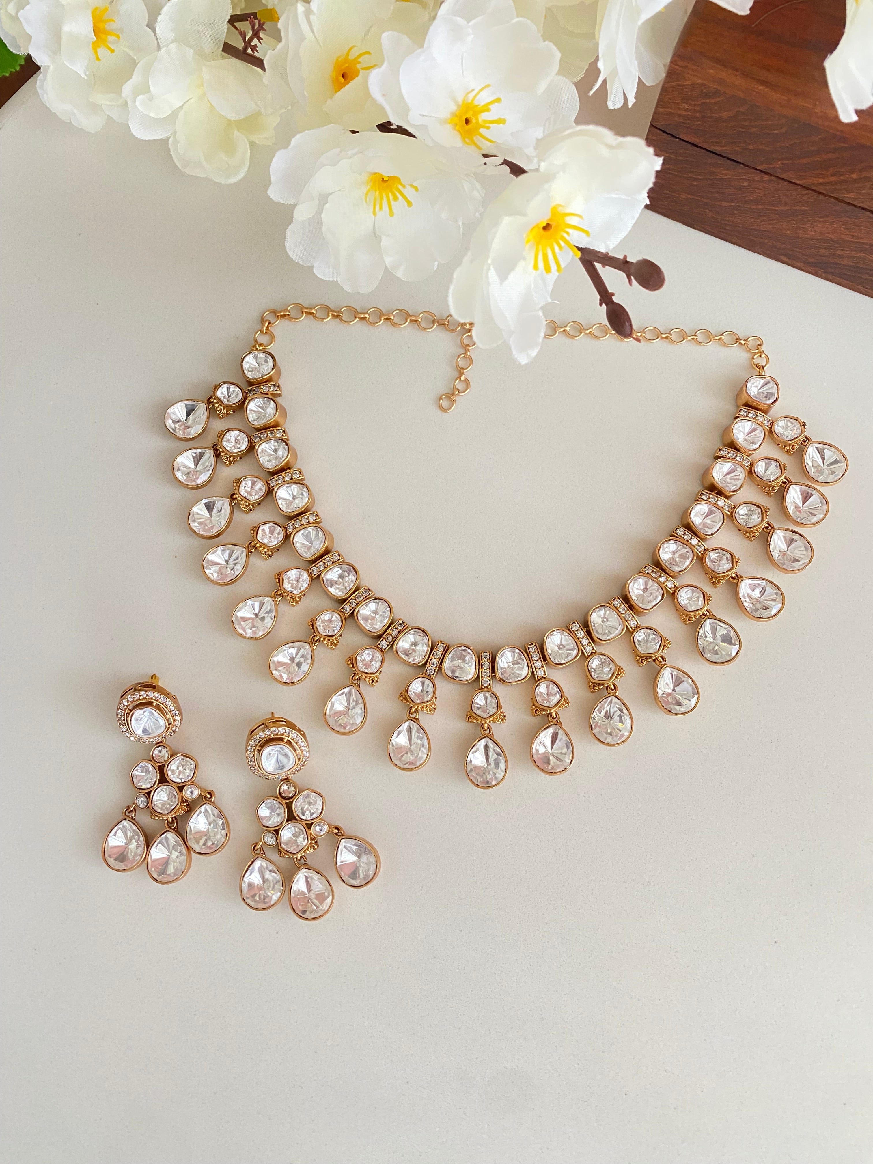 Gold plated Moissanite Necklace Set