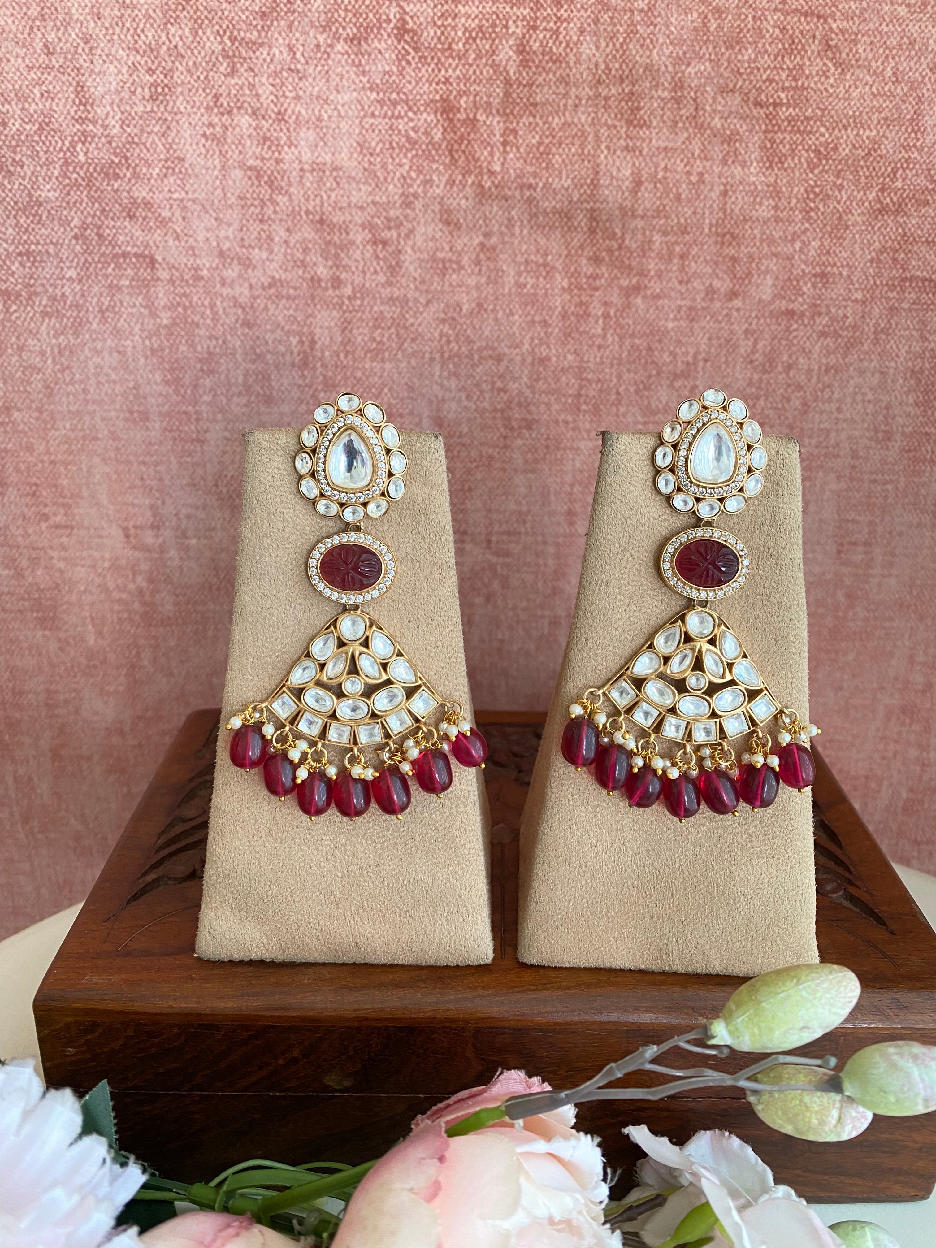 Red stone Earring in Red beads