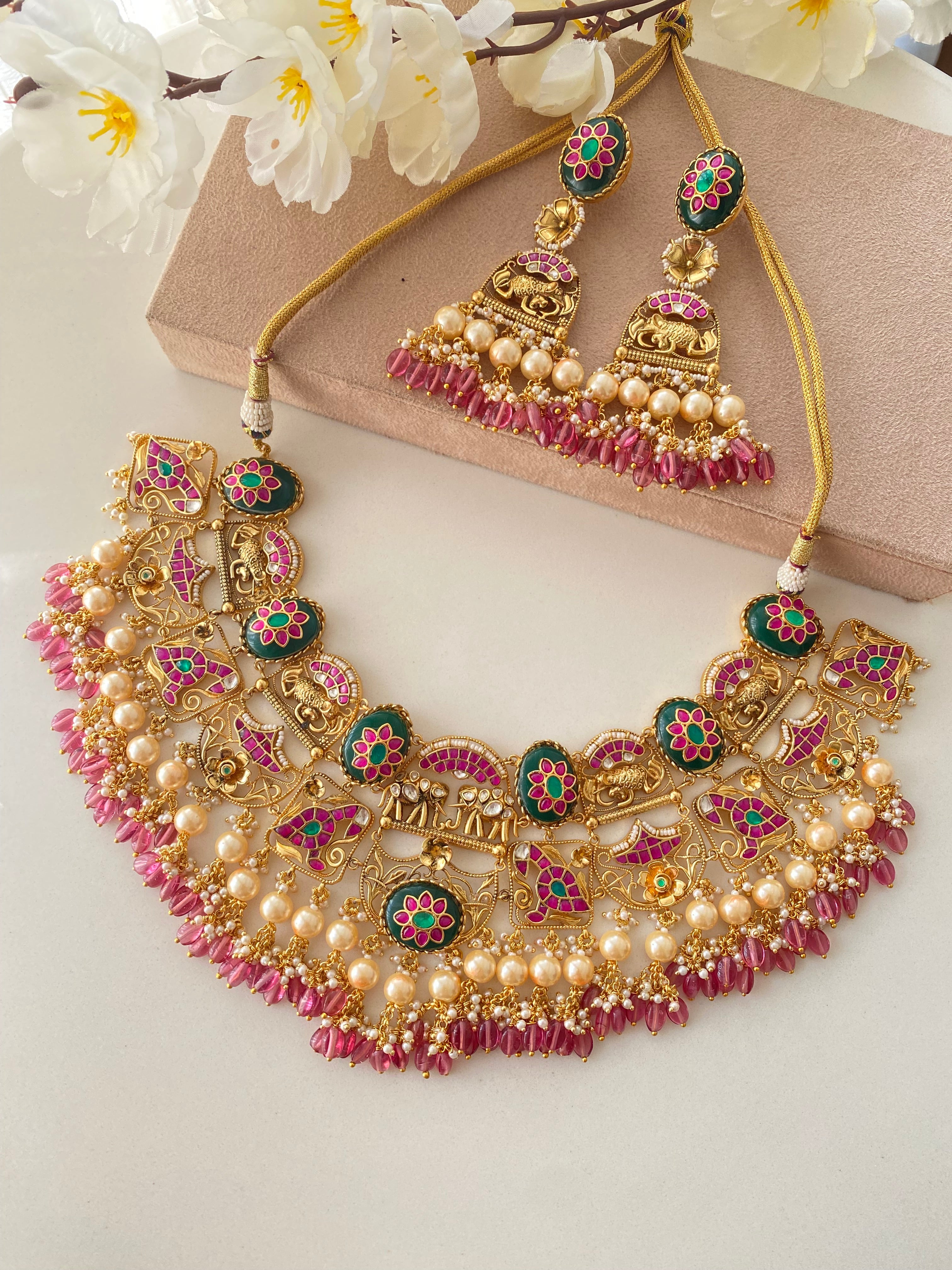 Gold Plated Antique Kundan Bridal Necklace Set
