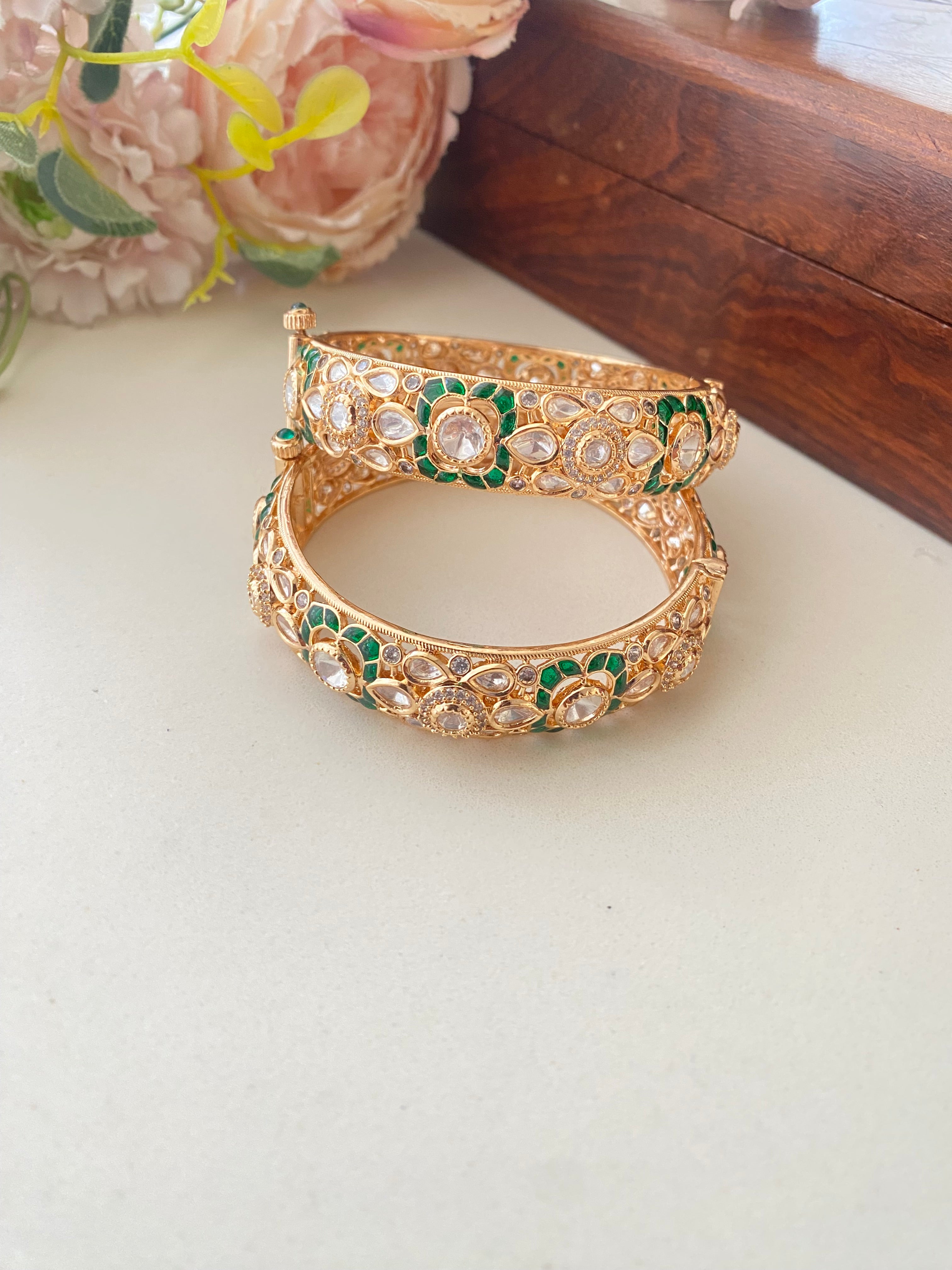 Green Gold plated Moissanite Bangles