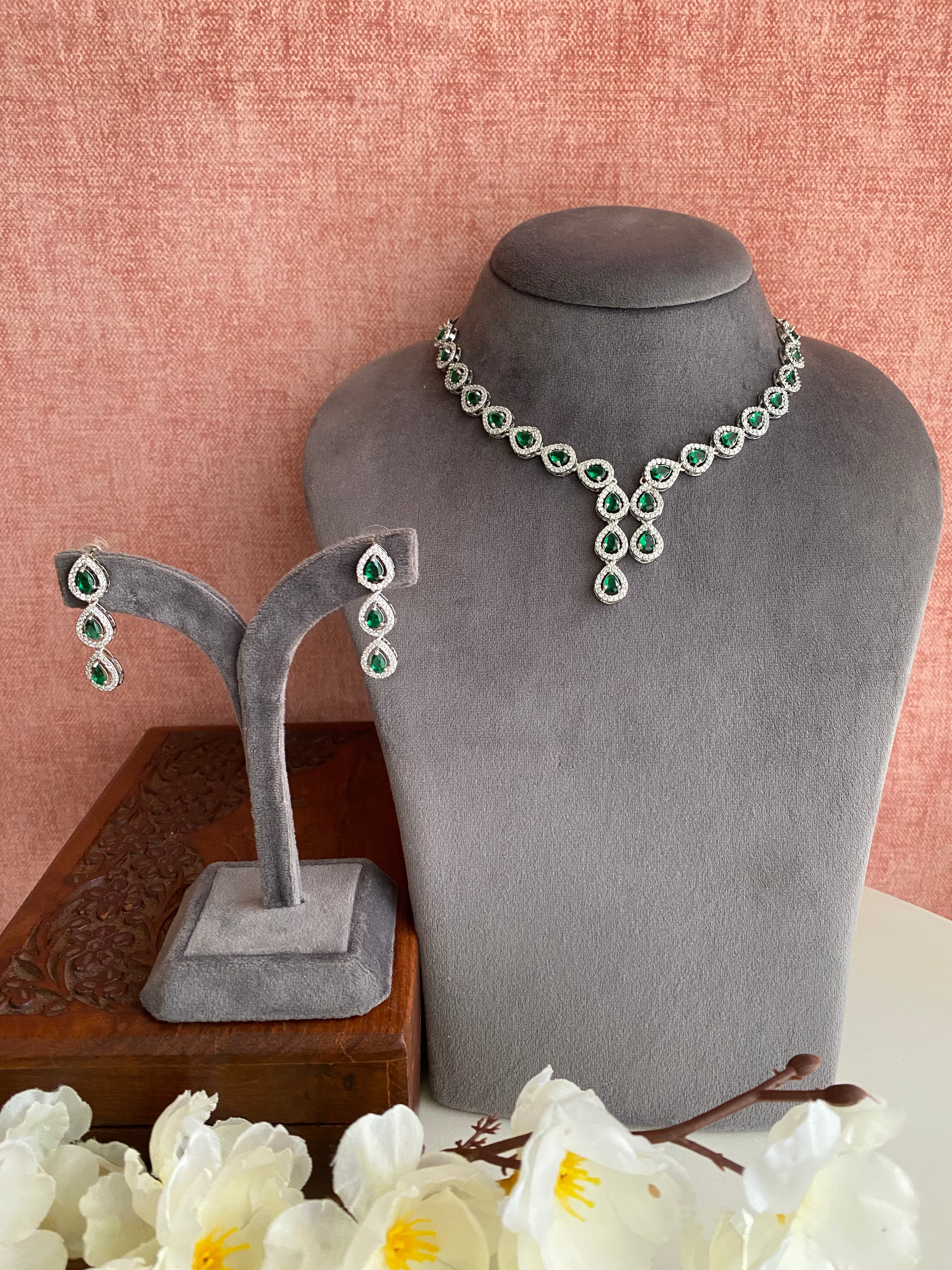 Silver Plated Diamond Necklace set