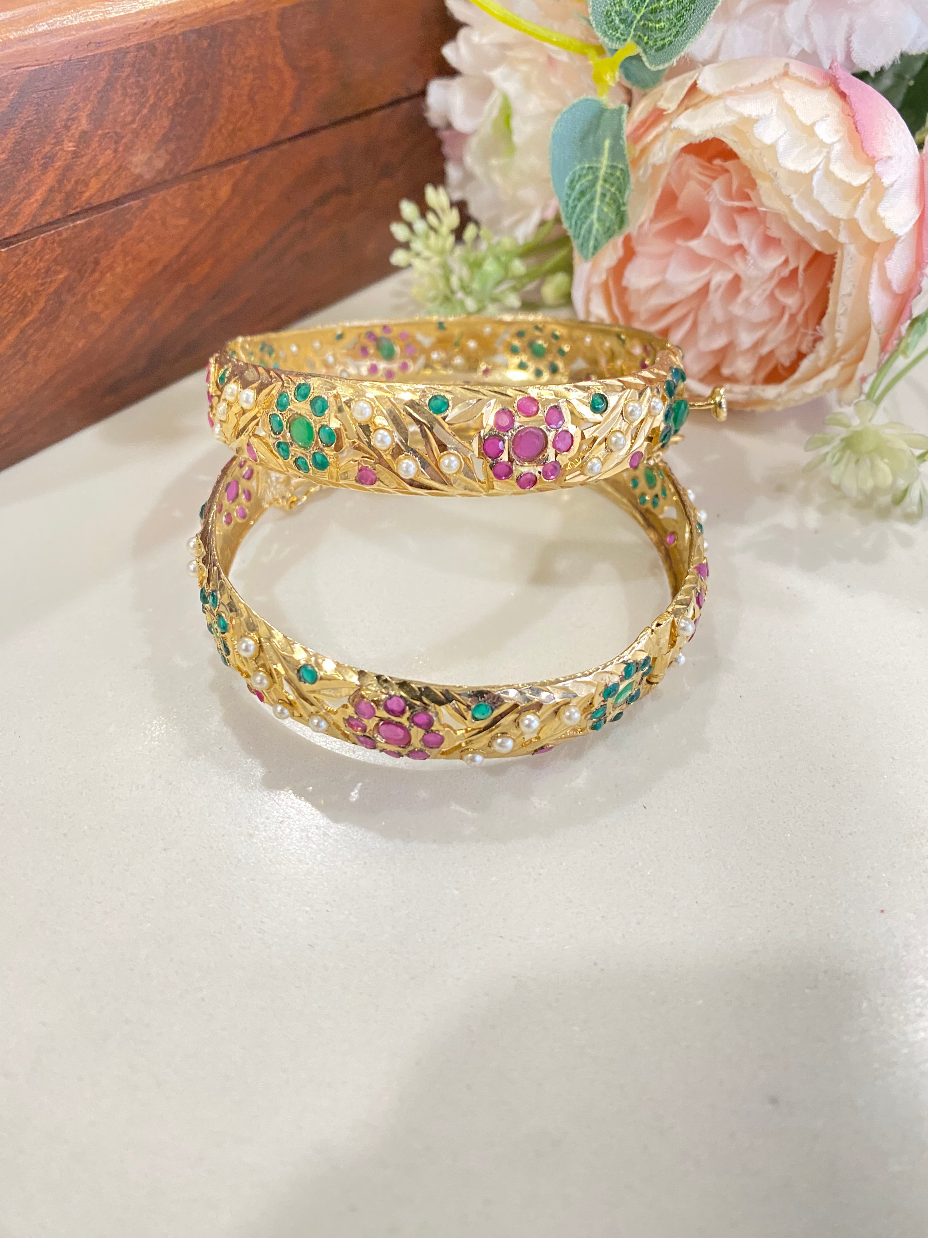 Amritsari Jadau Gold Plated Multicolor Bangles