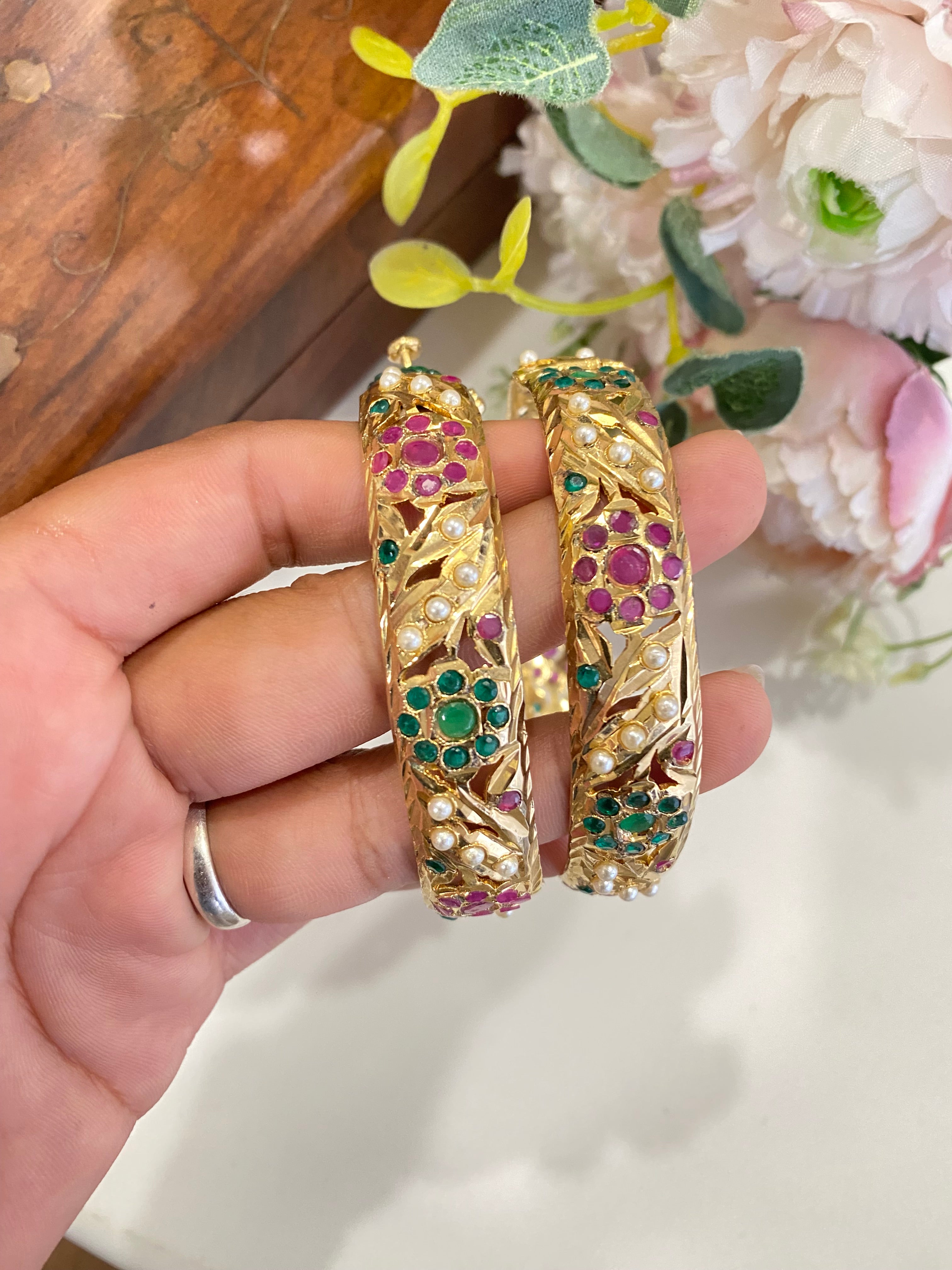 Amritsari Jadau Gold Plated Multicolor Bangles
