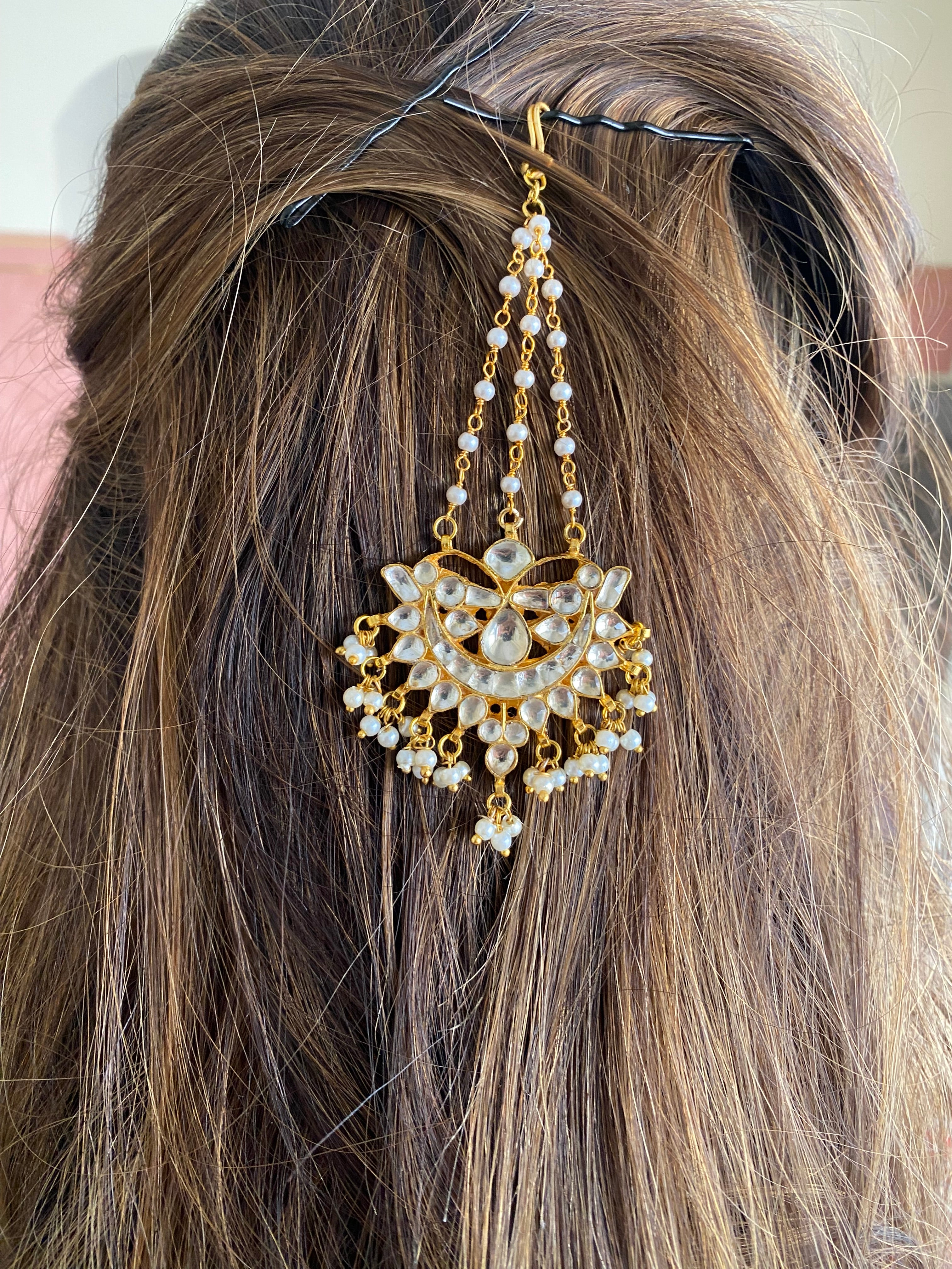 Gold Plated Kundan braid pin