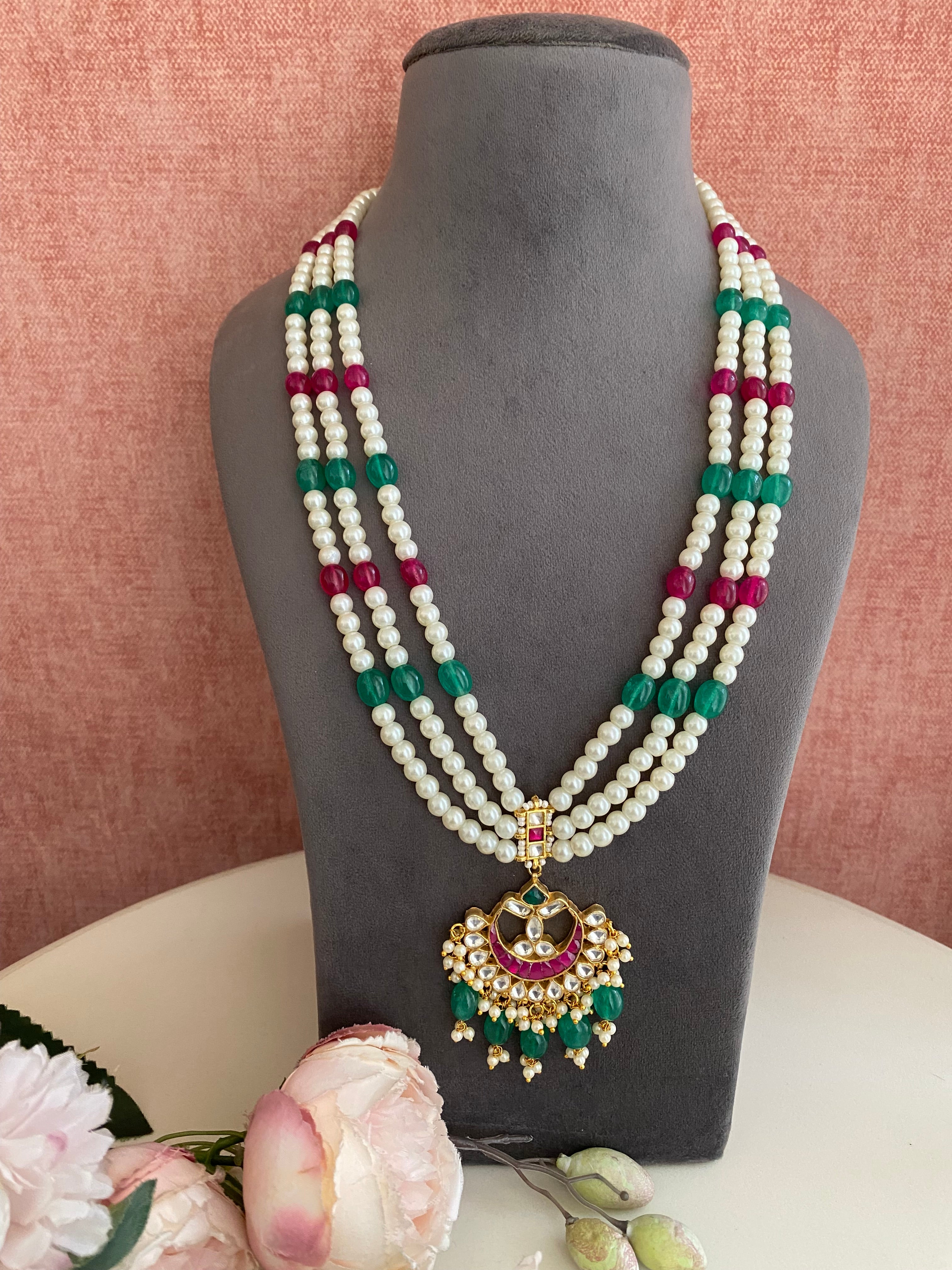 Gold plated multi Kundan Necklace