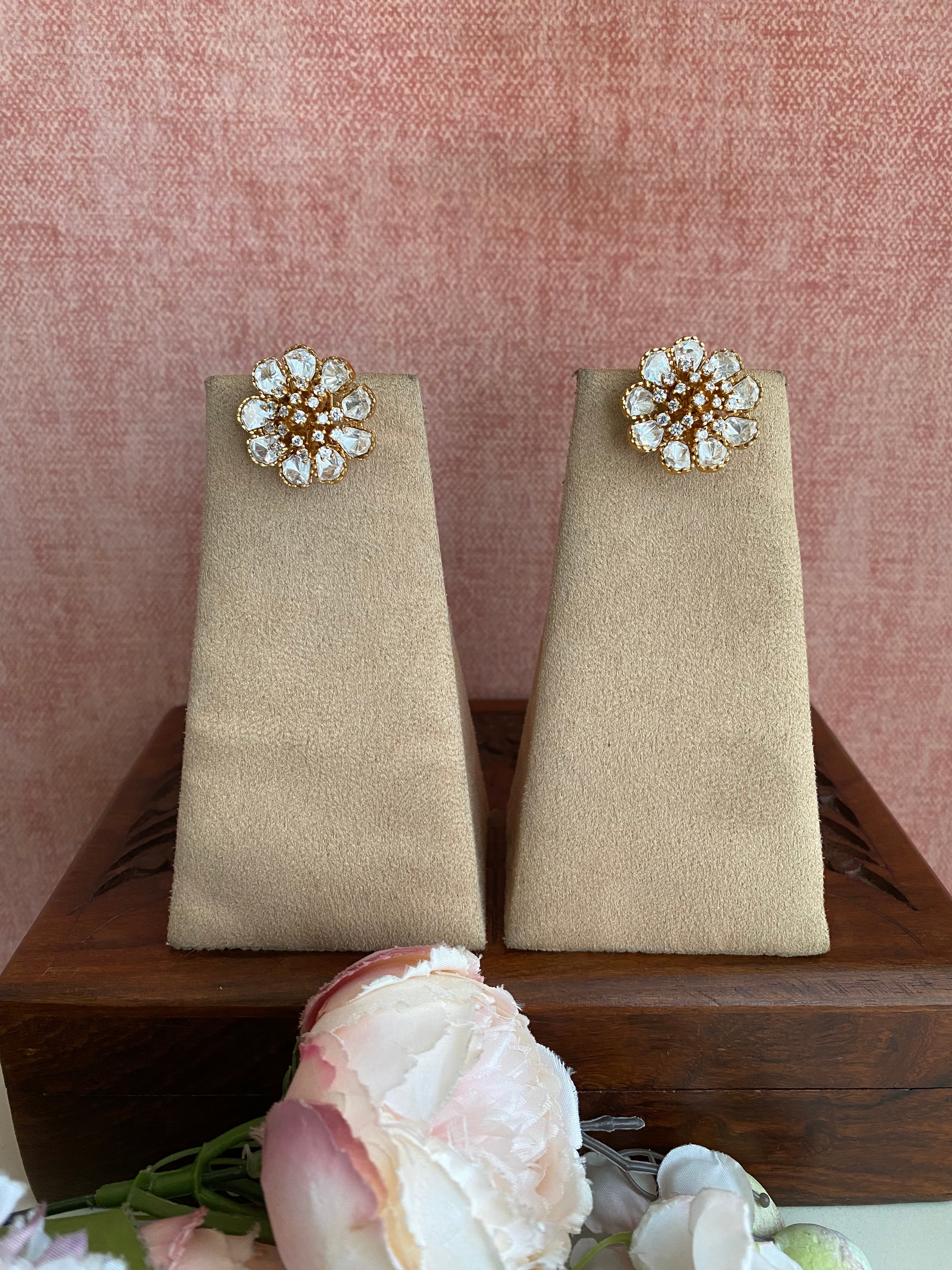 Gold plated Moissanite Floral Studs