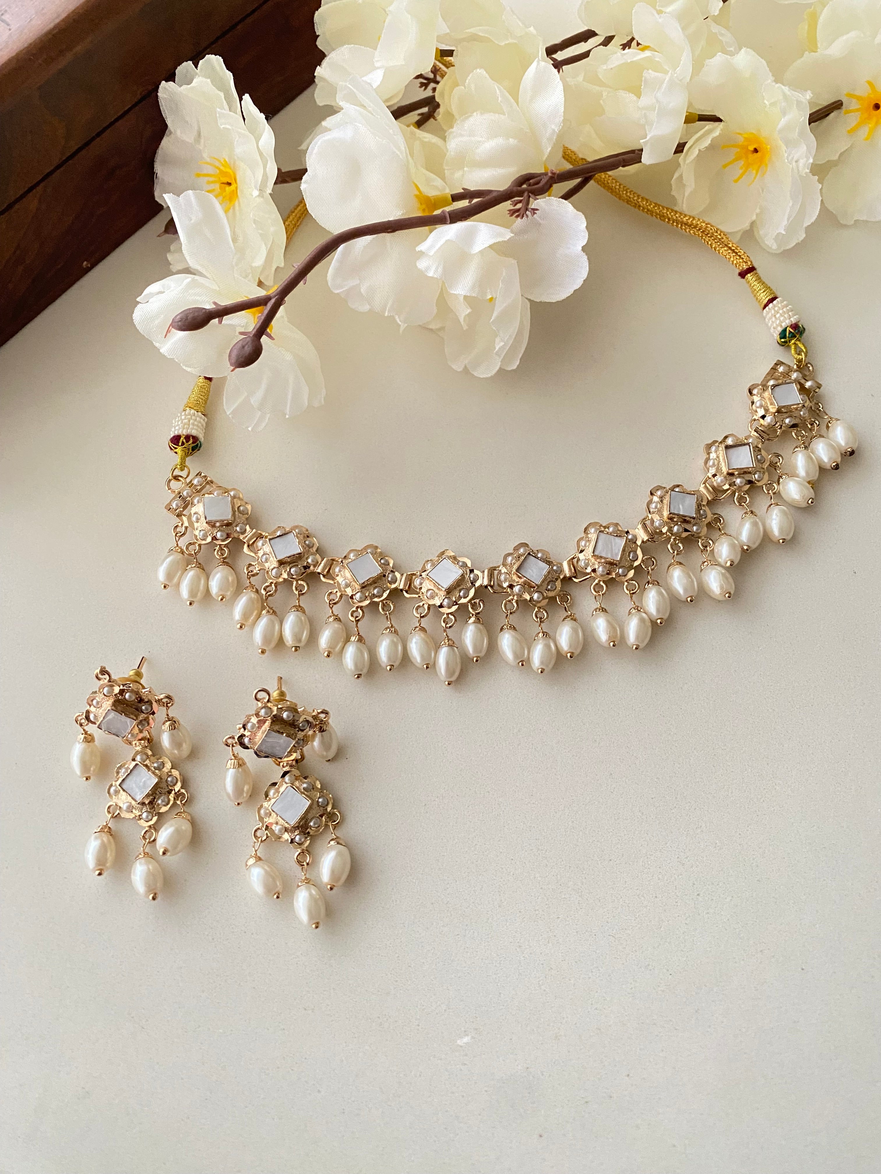 Amritsari jadau Mother of Pearl stone choker set