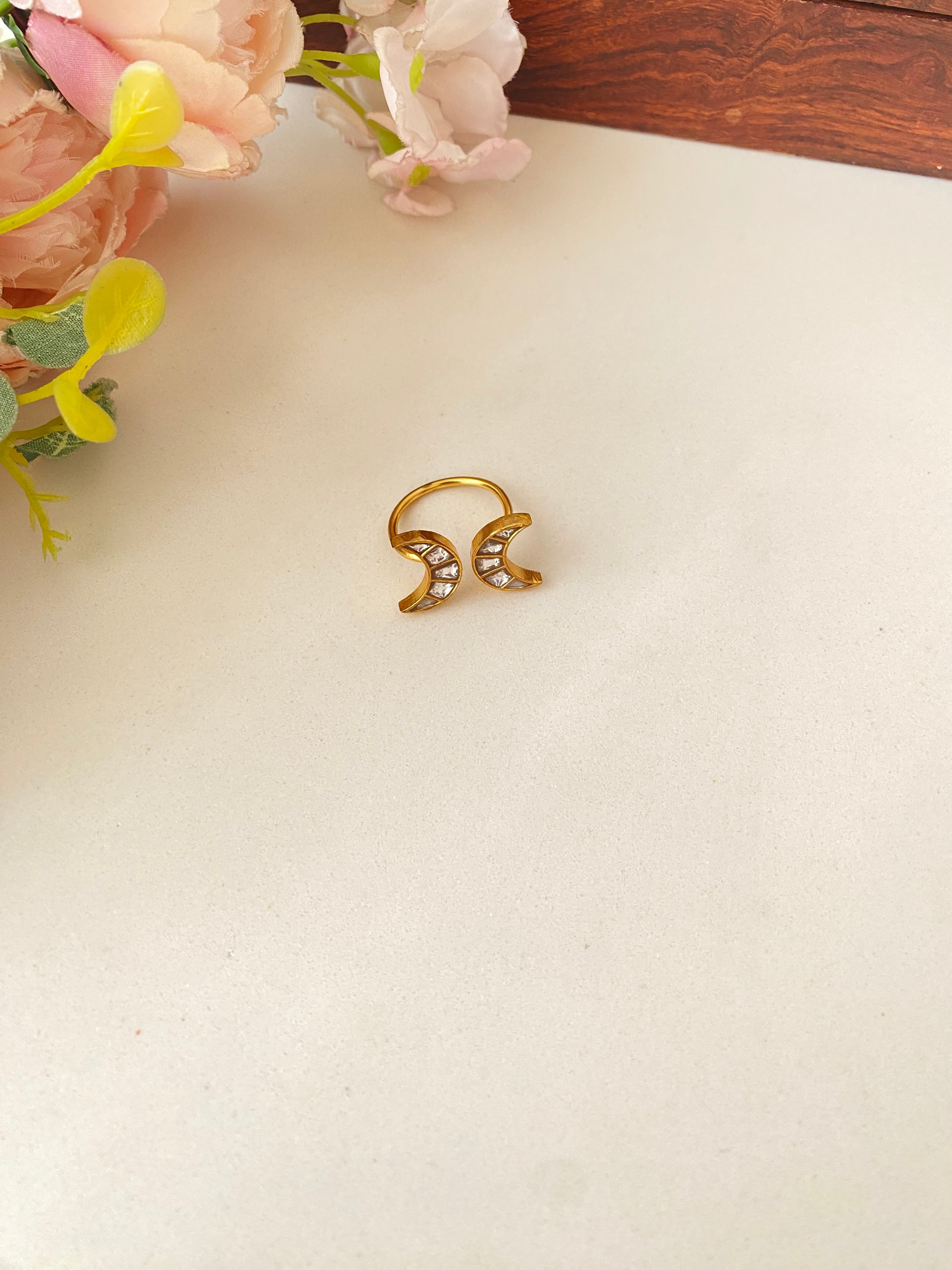 Gold plated Kundan Chand Ring
