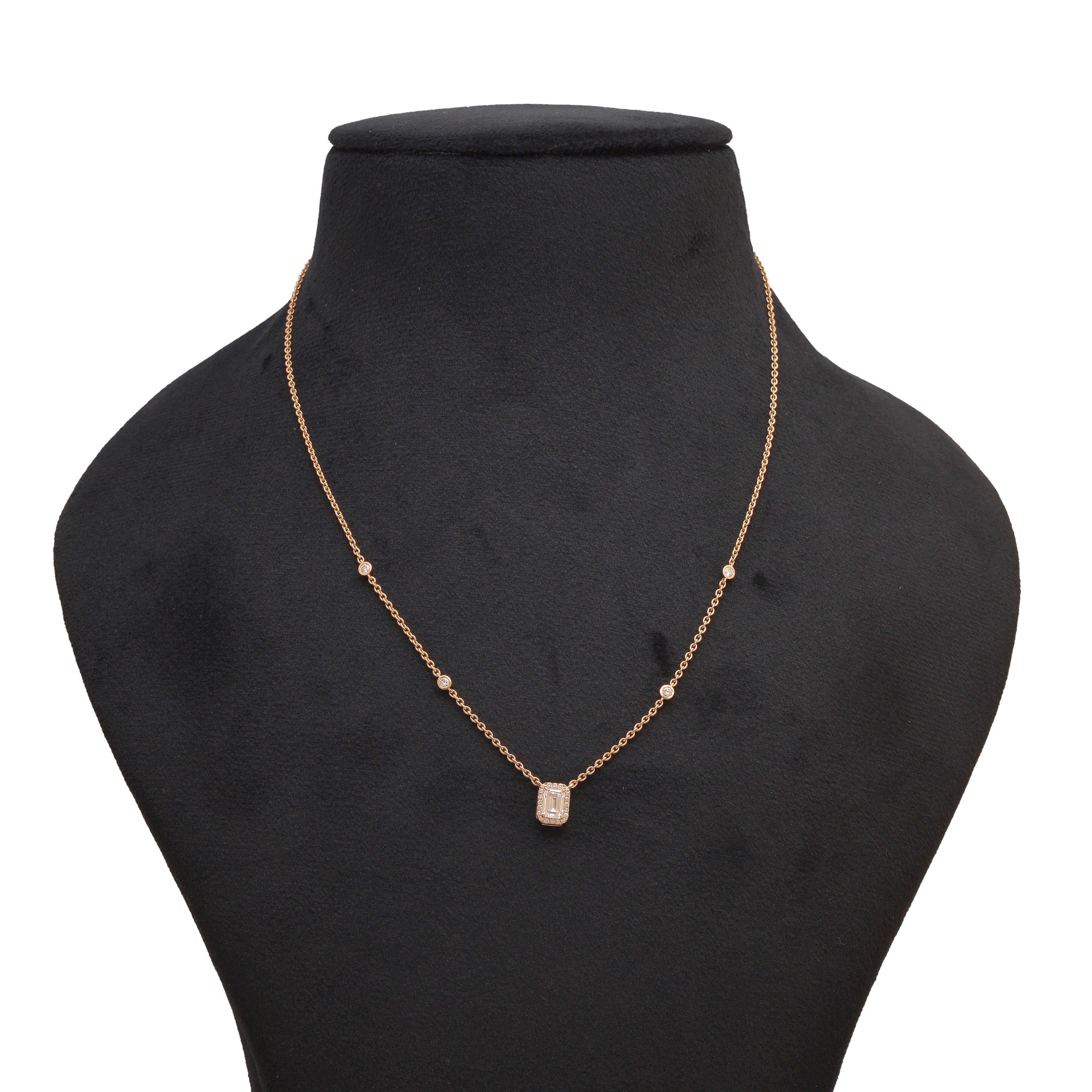 Rose Gold Emerald-Cut Diamond Pendant Necklace