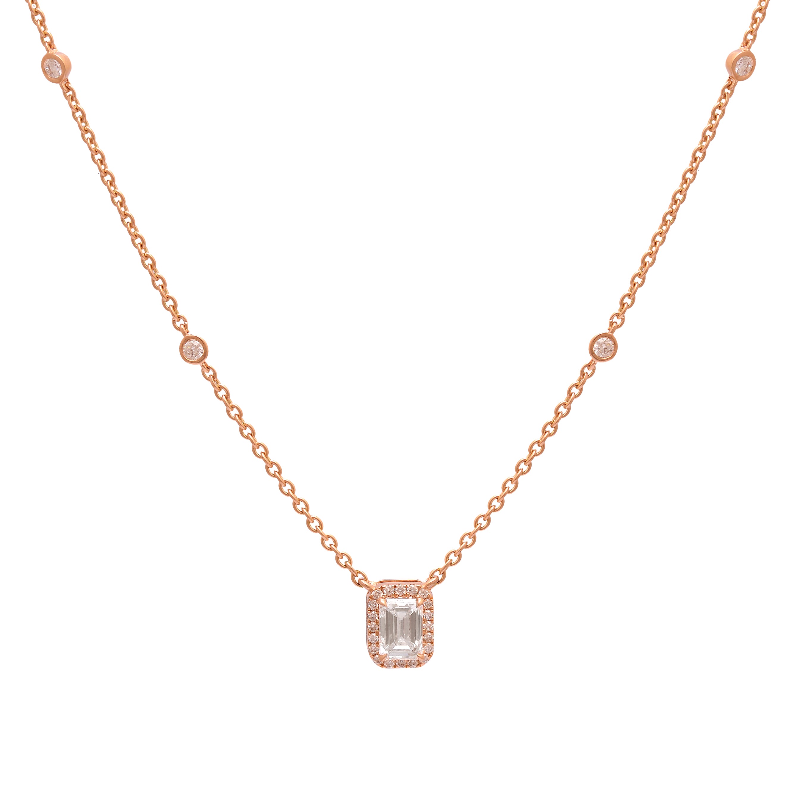 Rose Gold Emerald-Cut Diamond Pendant Necklace