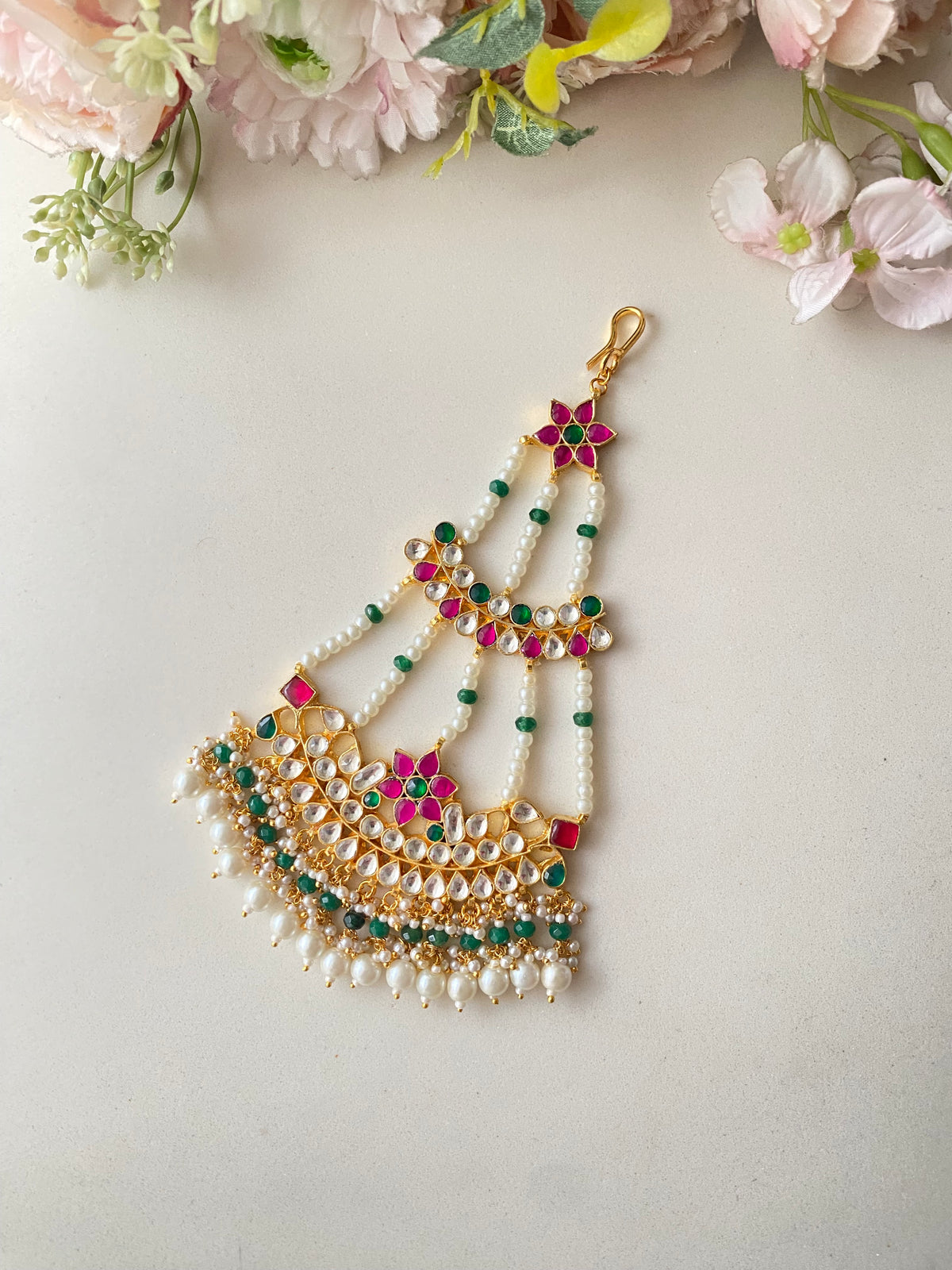 Gold plated Kundan Passa in pearl drops
