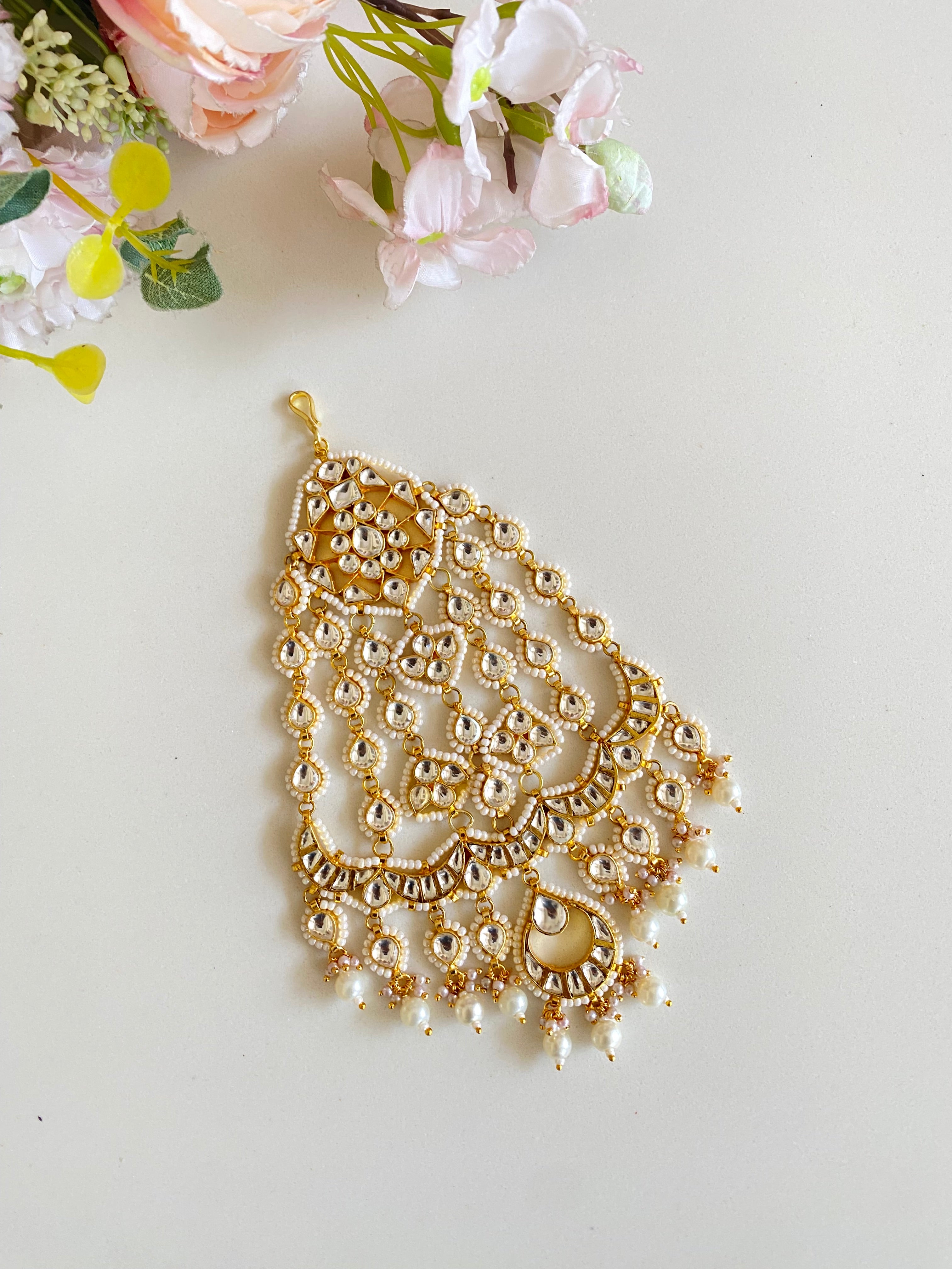 Gold plated Kundan Passa With Pearl Drops
