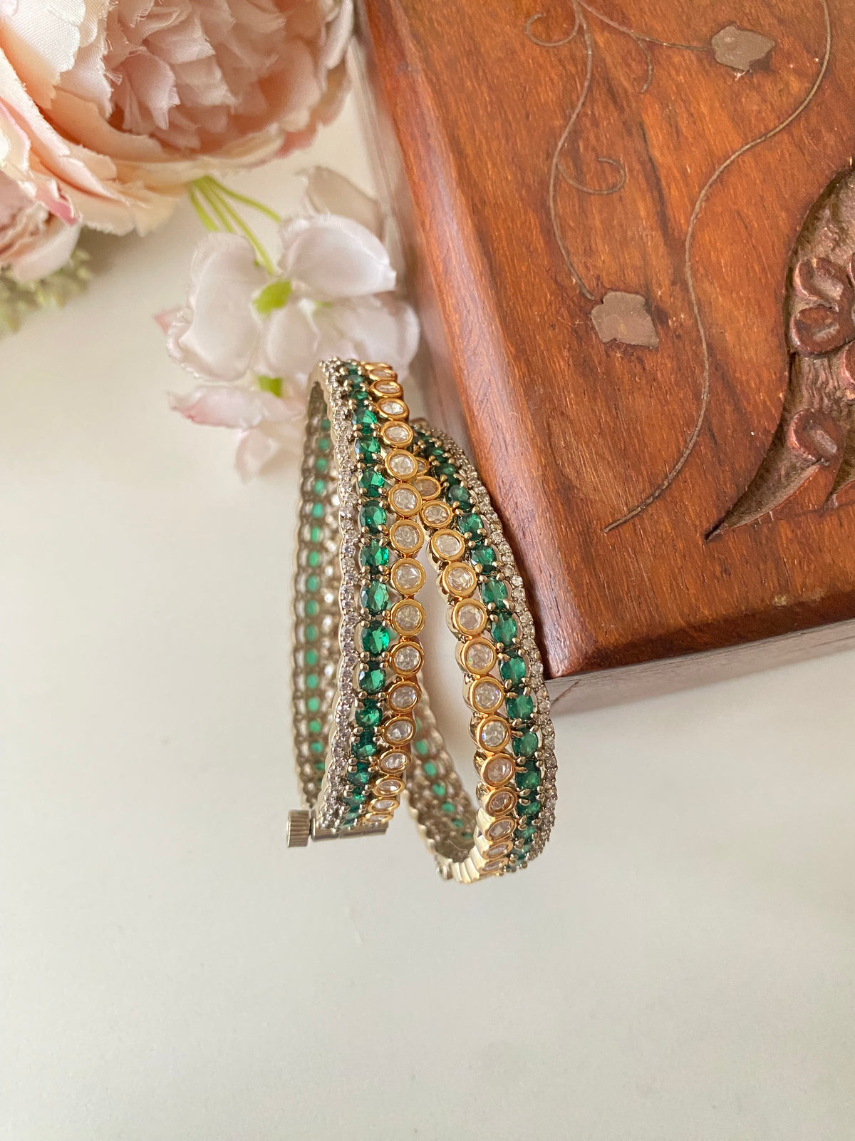 Gold plated Moissanite green Bangles