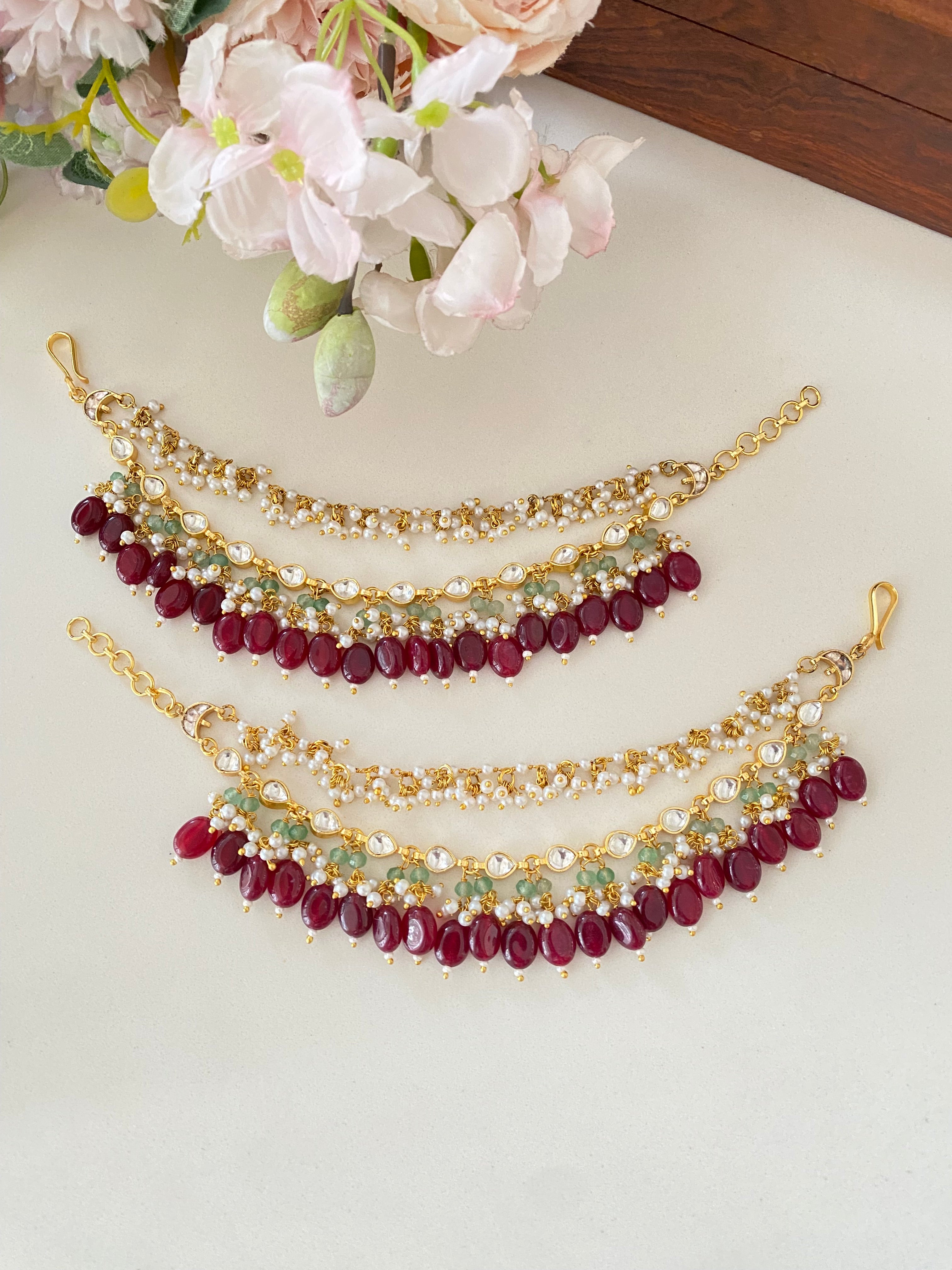 Gold plated White Kundan Ear Chain