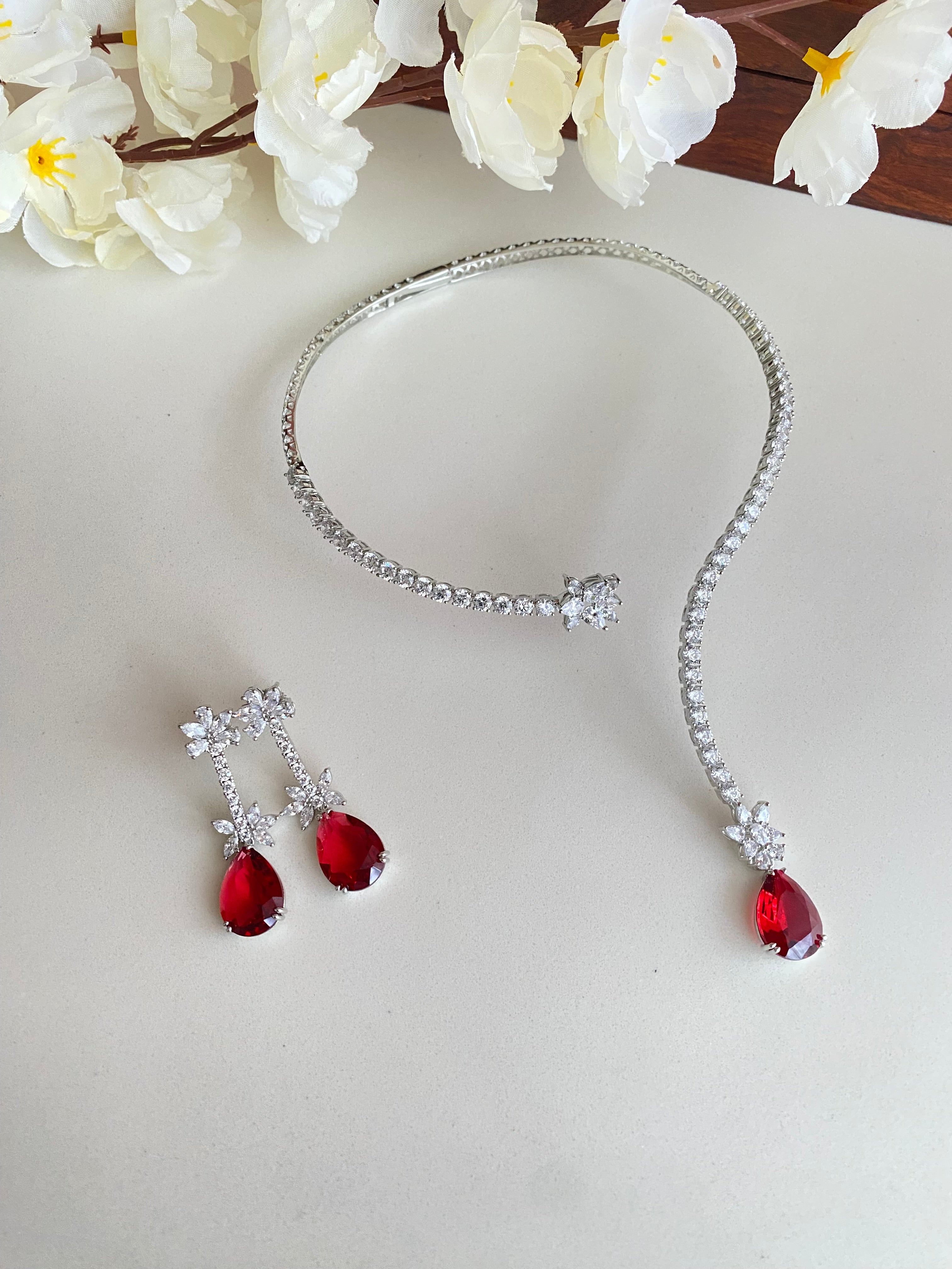 Silver Plated Diamond Necklace set