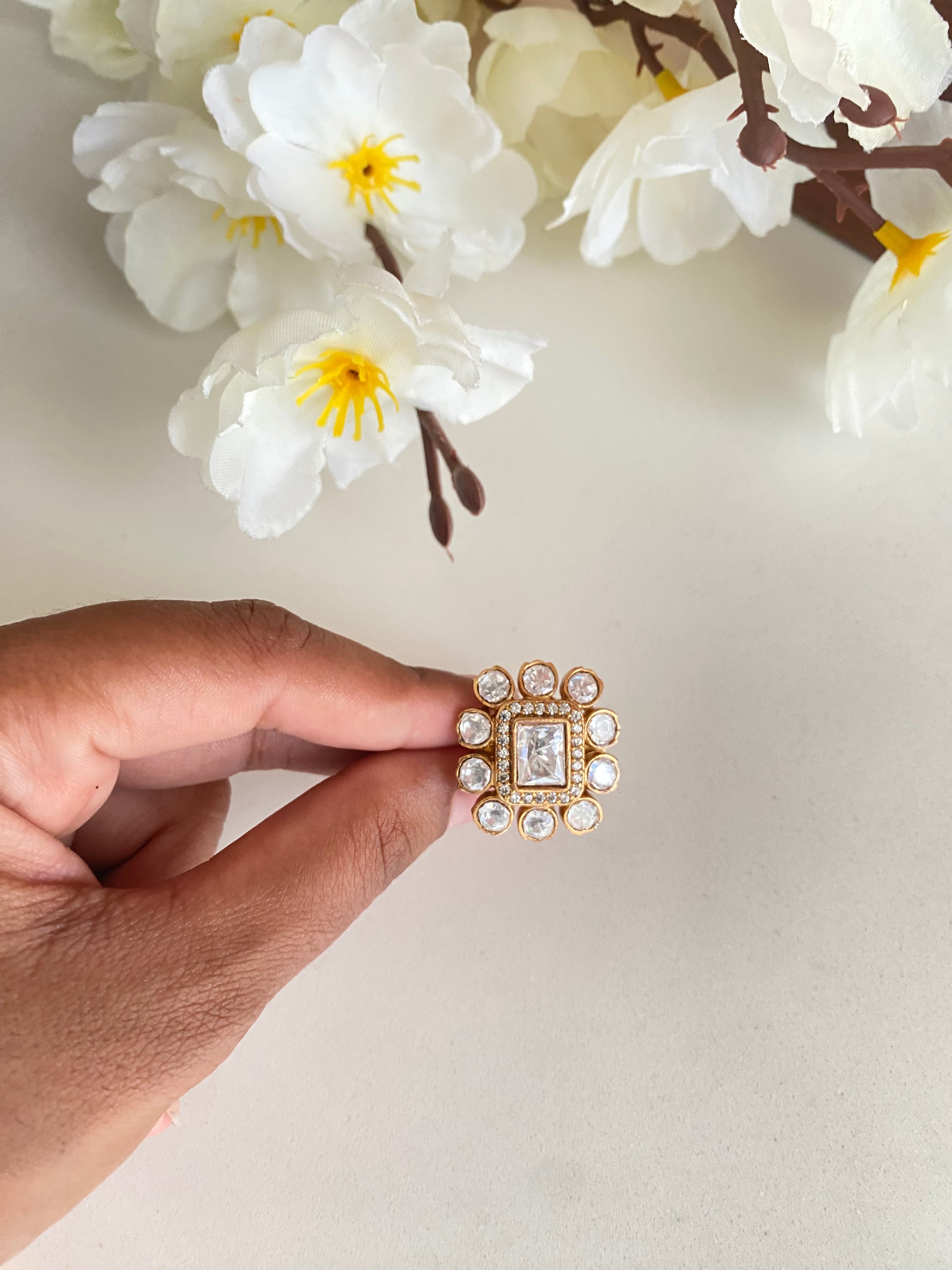 Moissanite Polki Ring