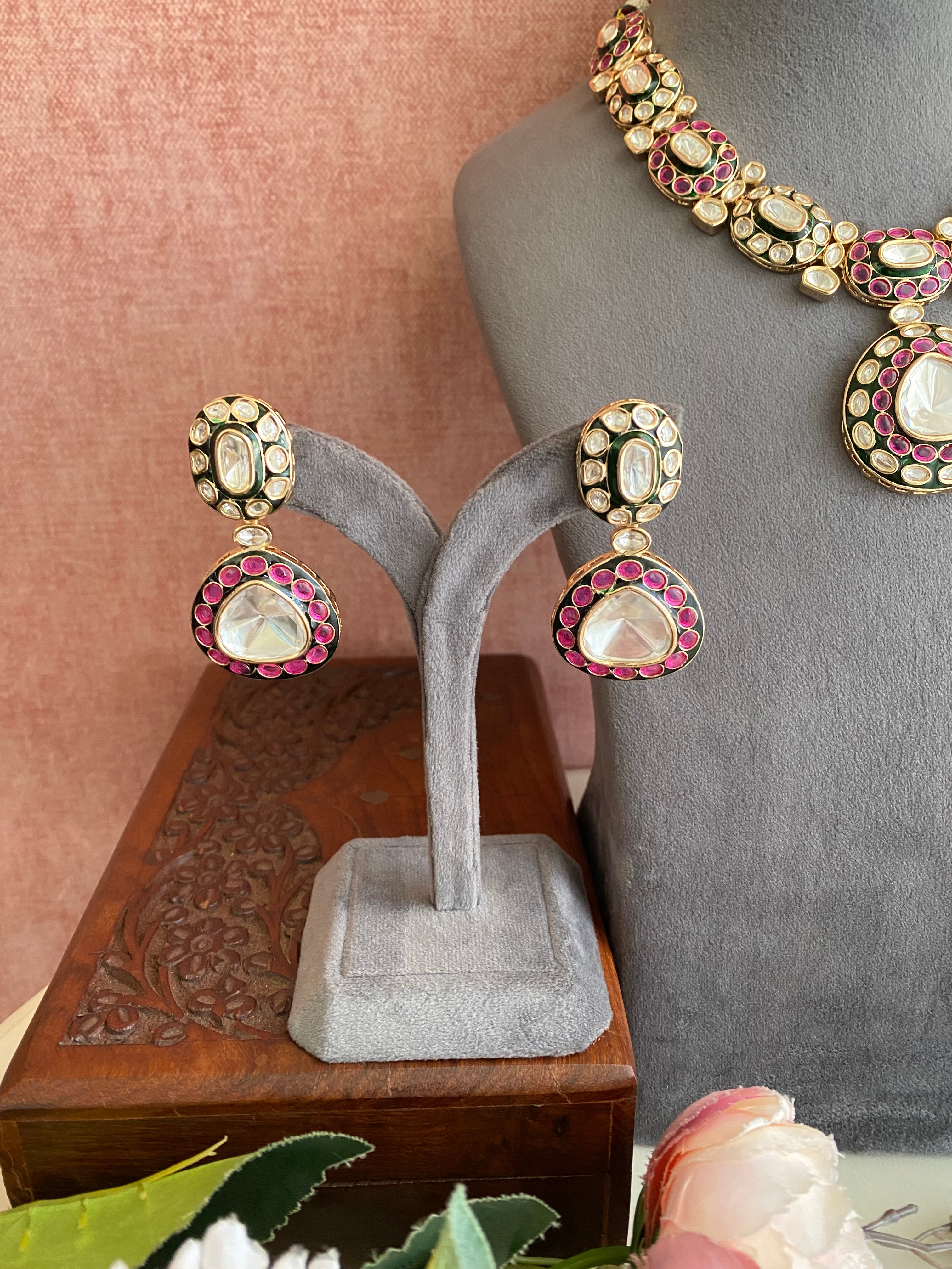 Faux polki Gold plated necklace set