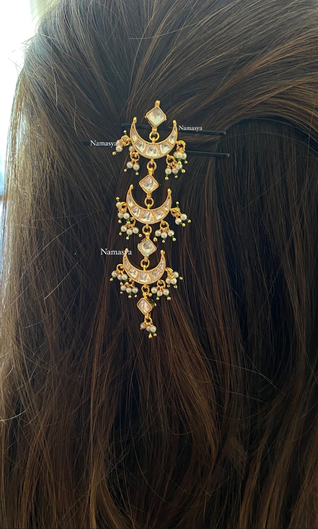 Gold Plated Kundan braid pin