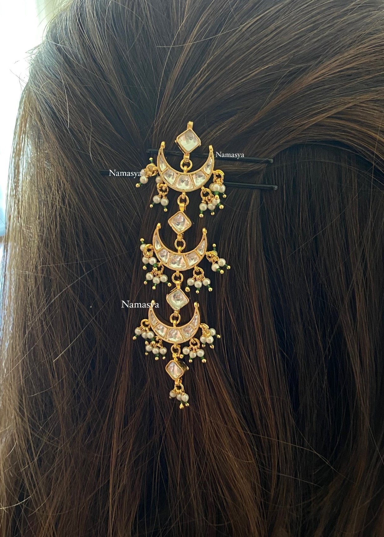 Gold Plated Kundan braid pin