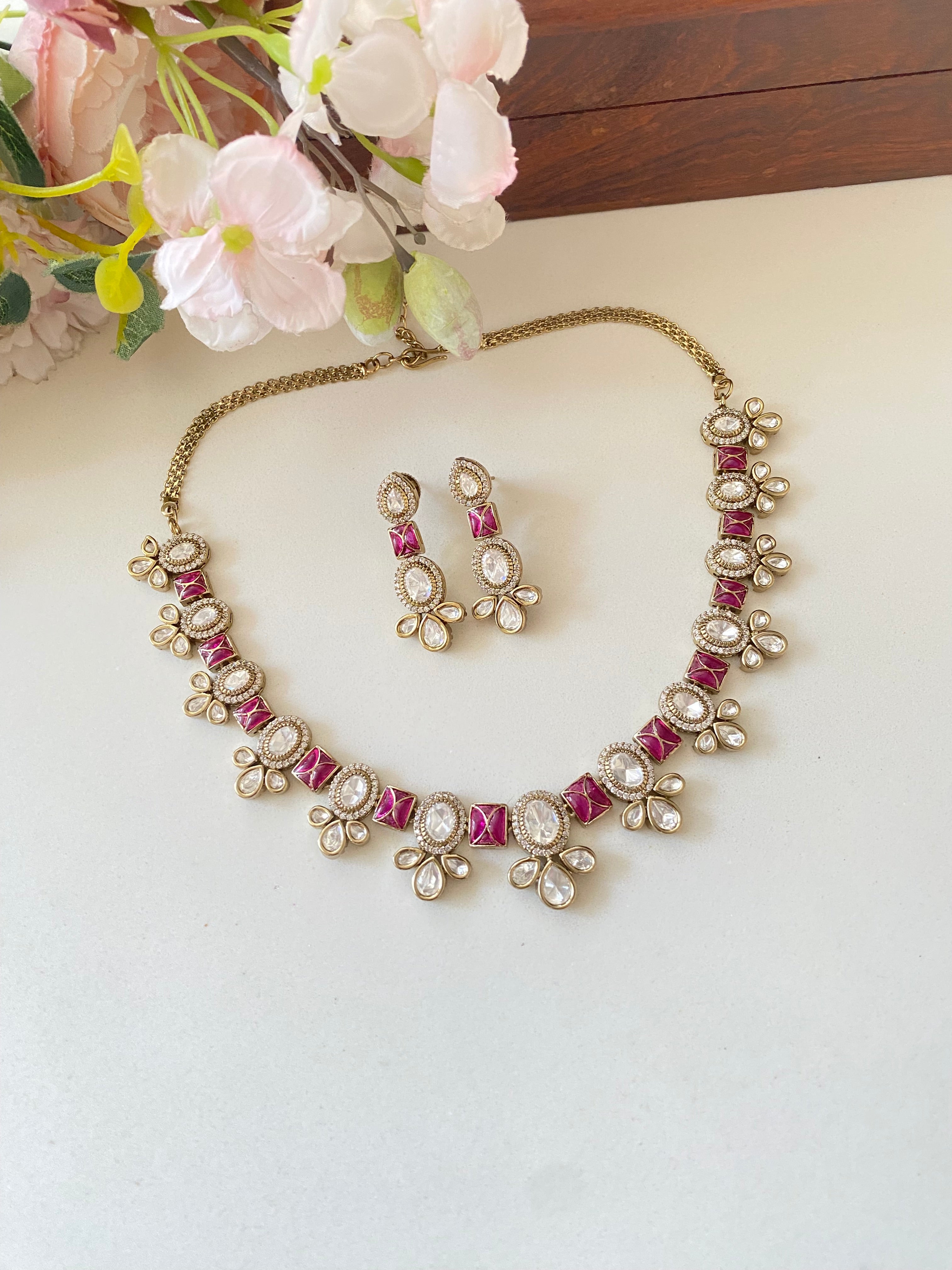 Polki Pink Necklace set