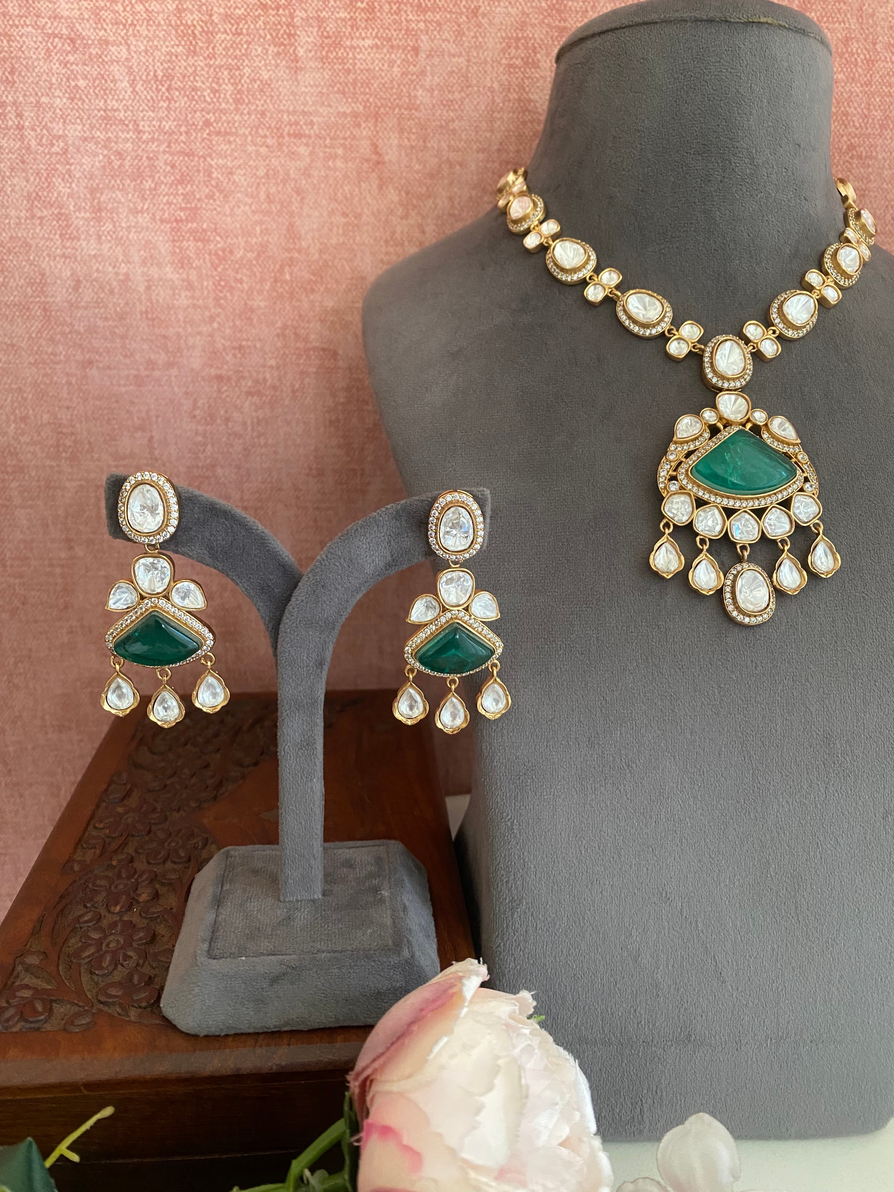 Gold plated Moissanite Necklace Set