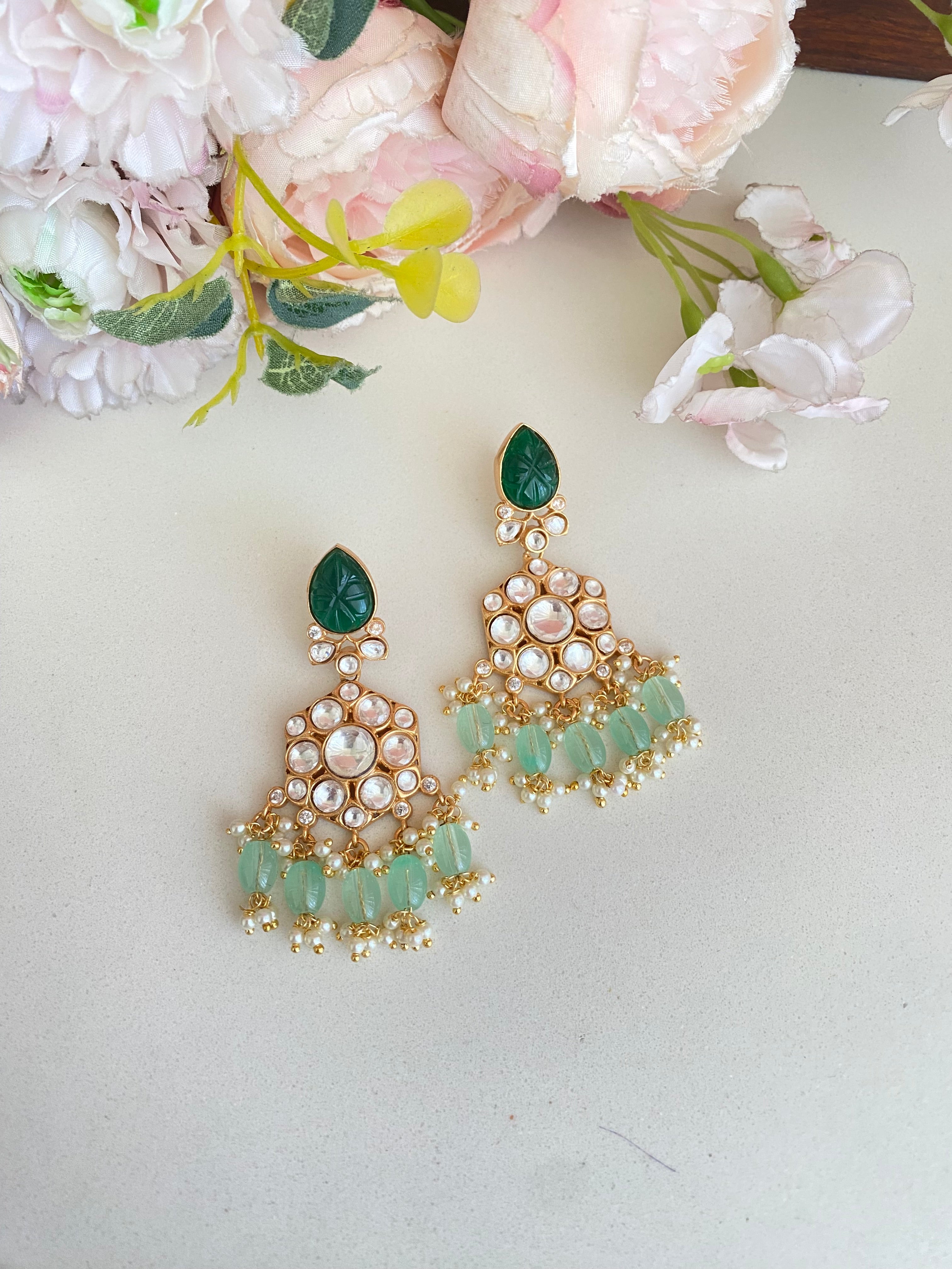 Gold plated Moissanite Mint and Green Earrings
