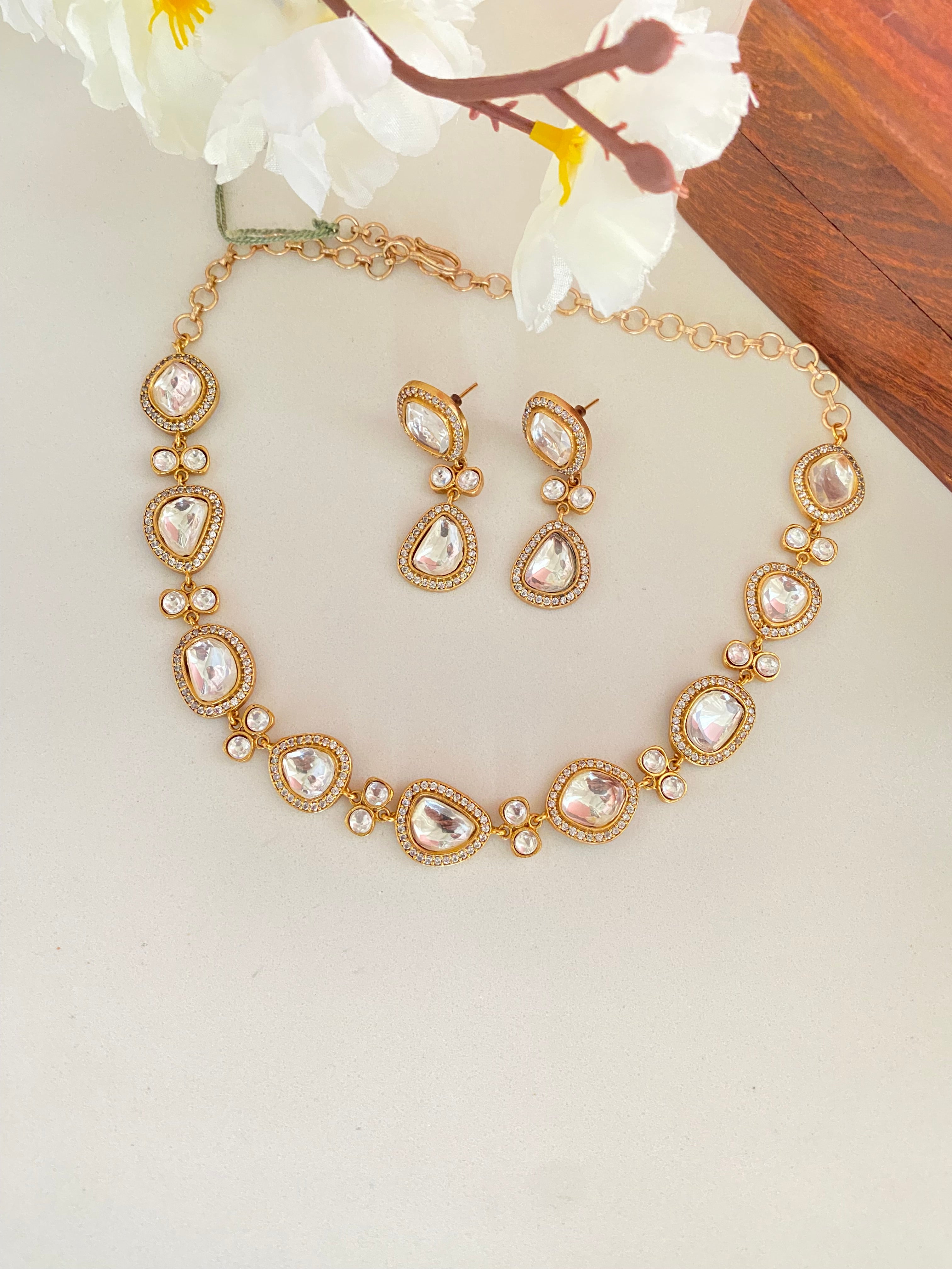 Gold plated Moissanite Choker set