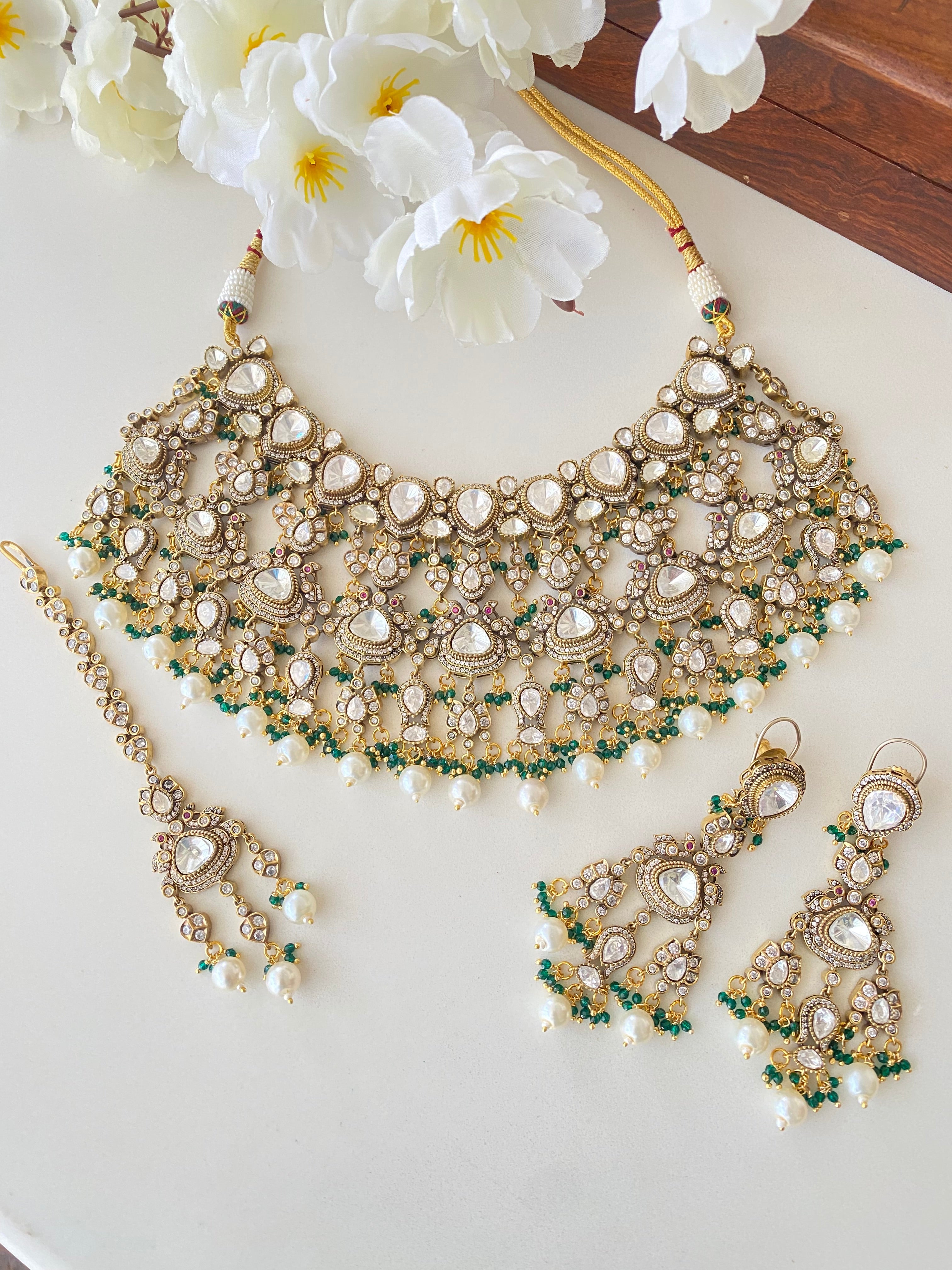 Silver plated Moissanite Bridal Necklace set