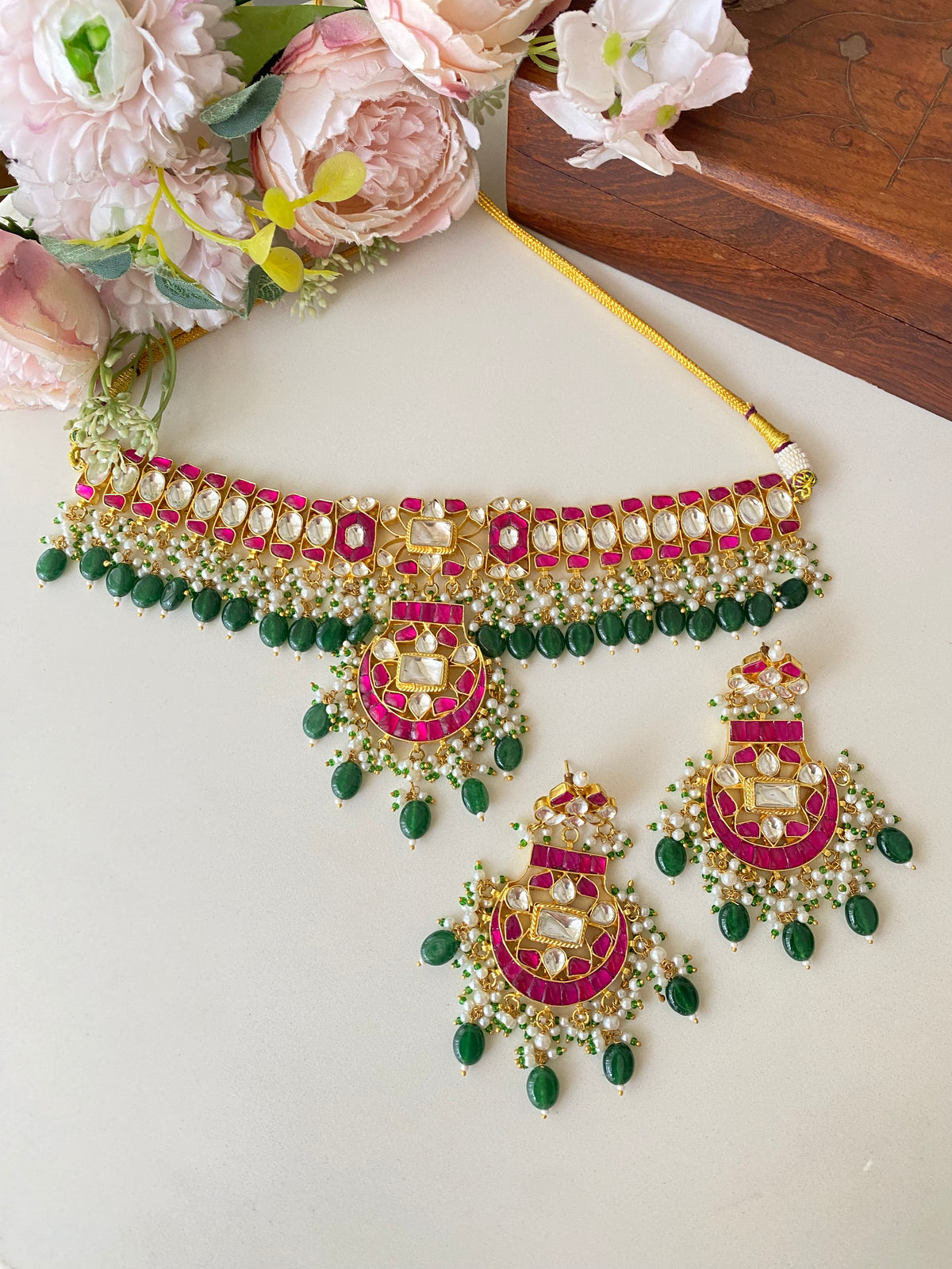 Pink Kundan Necklace set