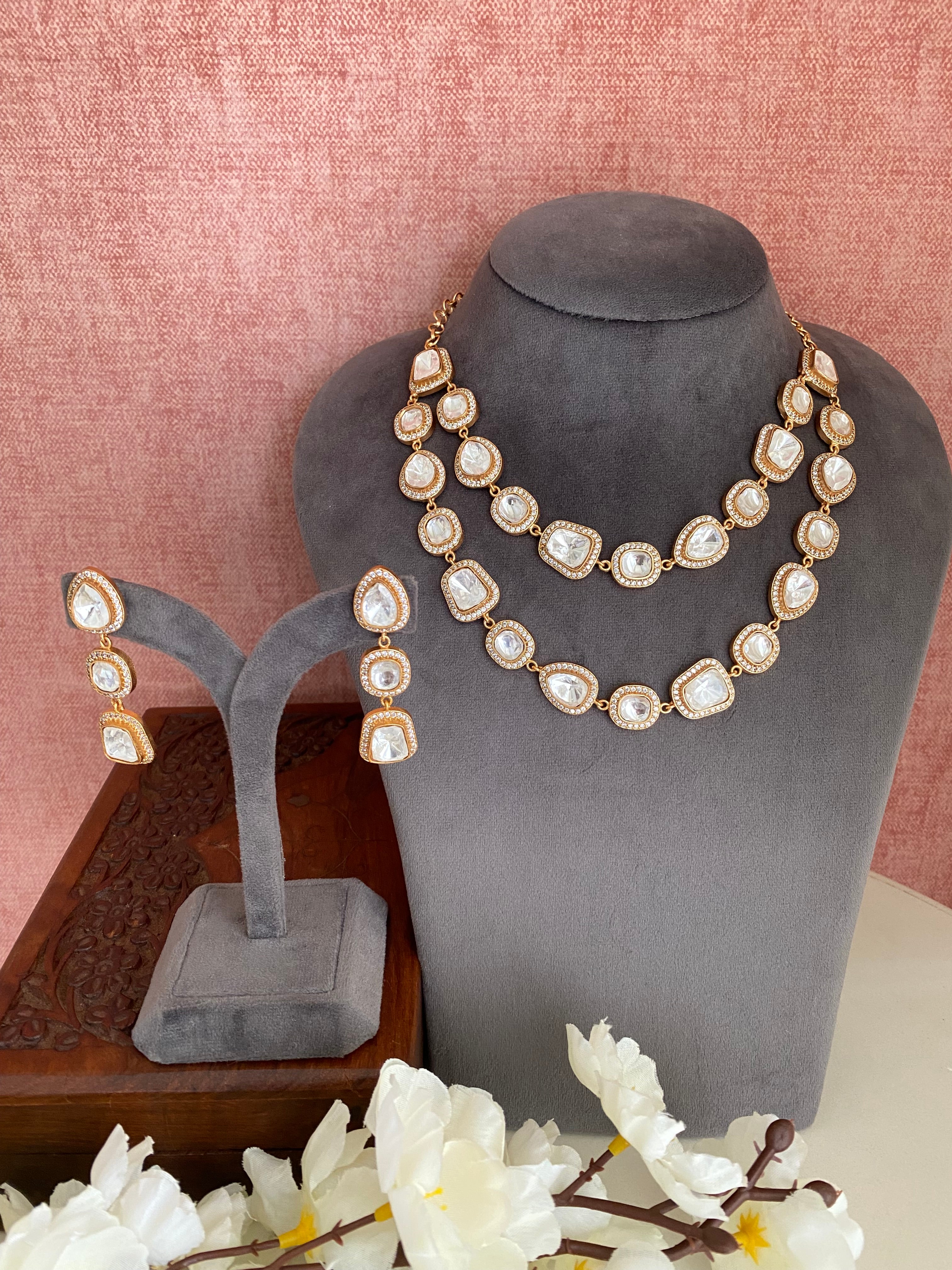 Gold Plated Double Line Necklace Set